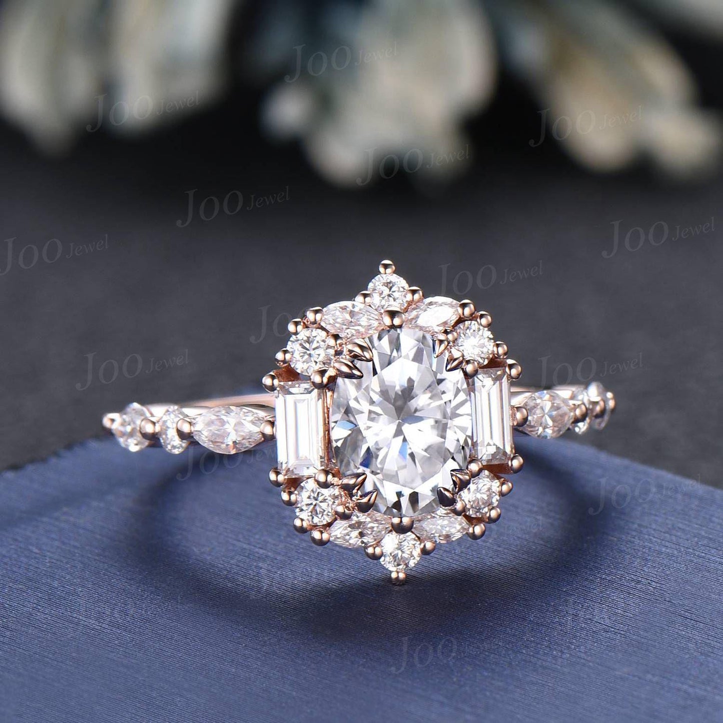 Oval Lab Diamond with IGI Certificate Engagement Ring 10K Rose Gold Vintage Art Deco Halo Bridal Ring Unique Lab Grown Diamond Ring VVS D