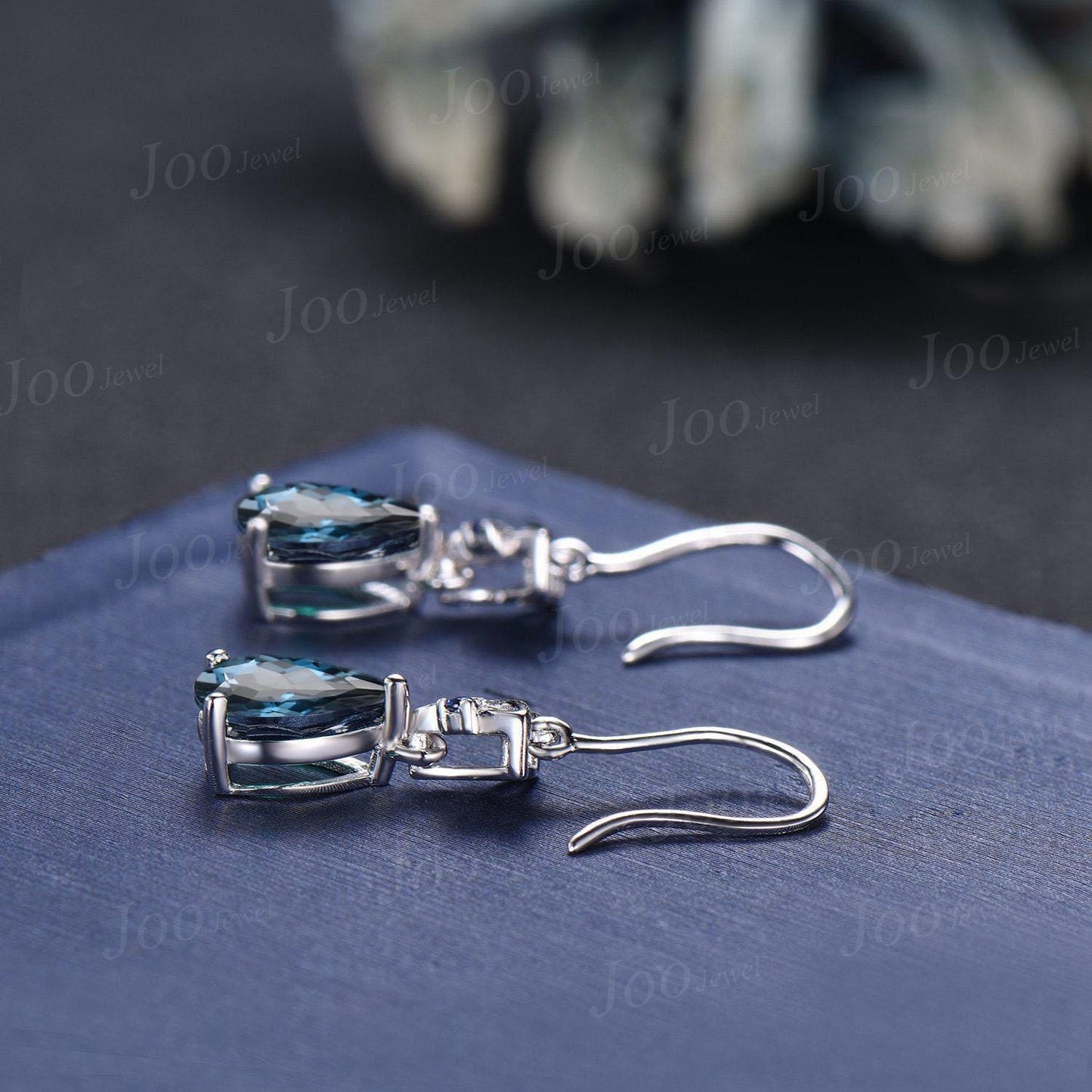 Celtic Trinity Knot Natural London Blue Topaz Hook Earring Silver Pear Topaz Sapphire Drop Earrings No Fading Gemstone Dangle Earrings Women