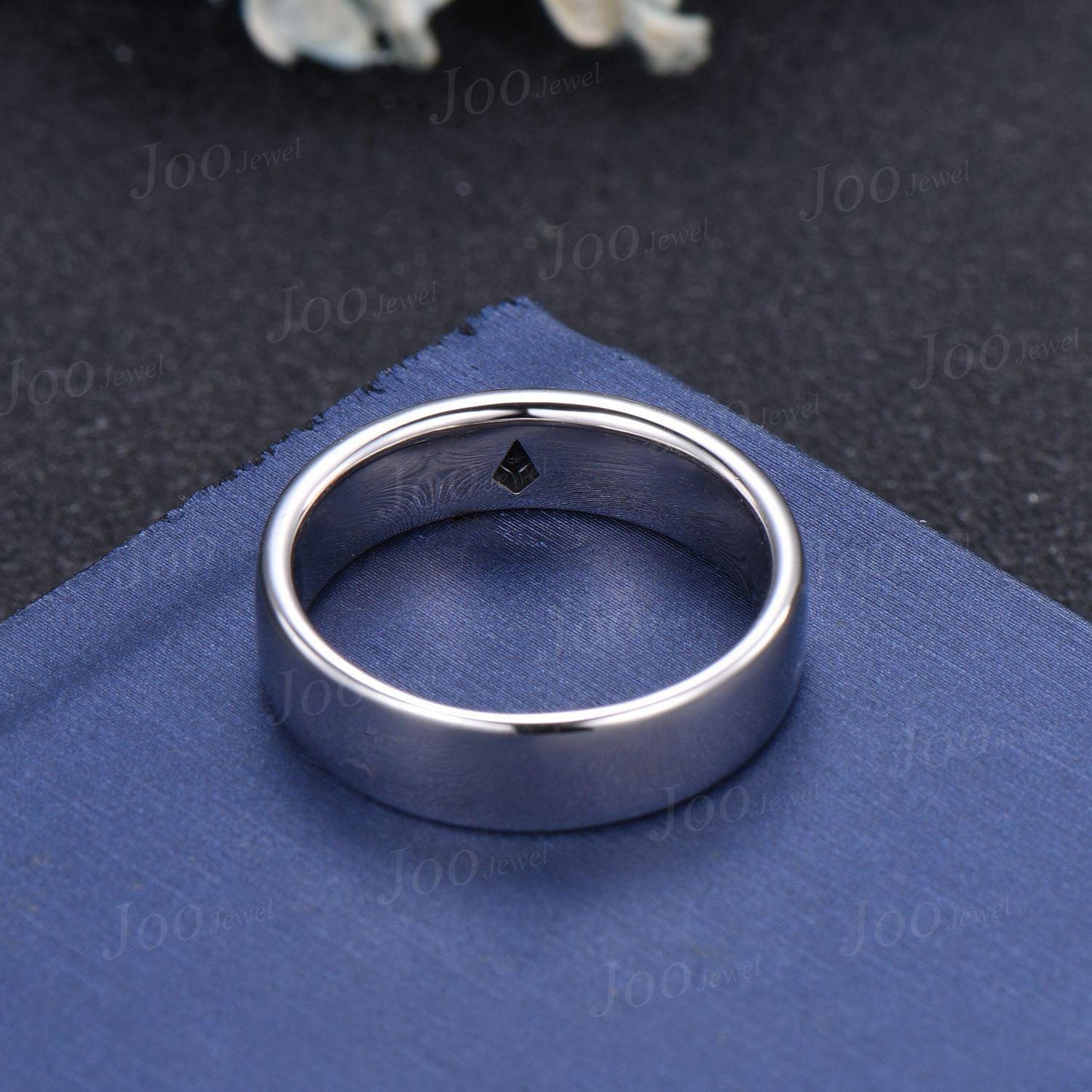 Men's Black Onyx Comfort Fit Wedding Band Kite Black Onyx Band 6mm Polished Plain Band Sterling Silver Unique Male Marriage Ring for Fianc¨¦