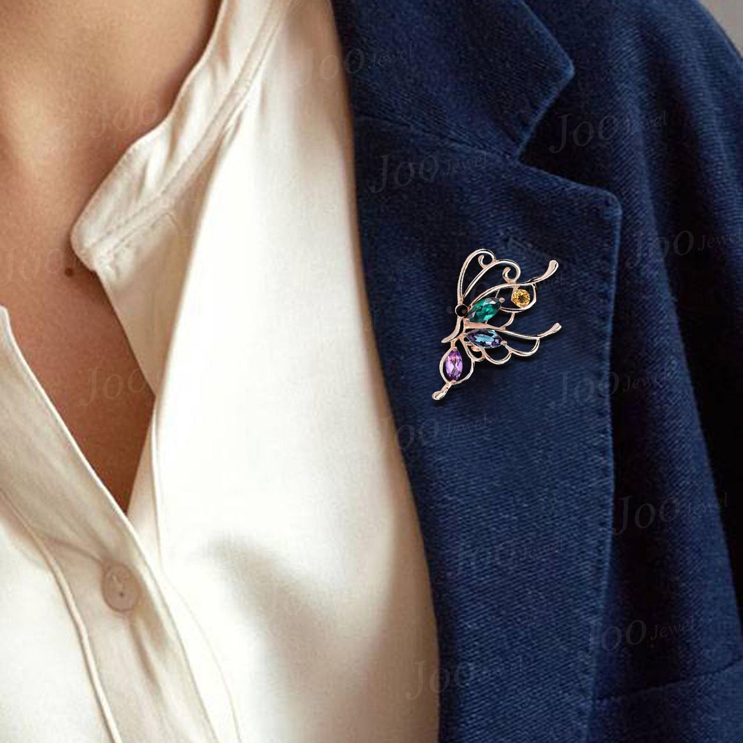 Natural Citrine Amethyst Alexandrite Brooch Butterfly Pins Multi-Stone Crystal Family Brooch for Lady Women Personalized Gifts for Friends