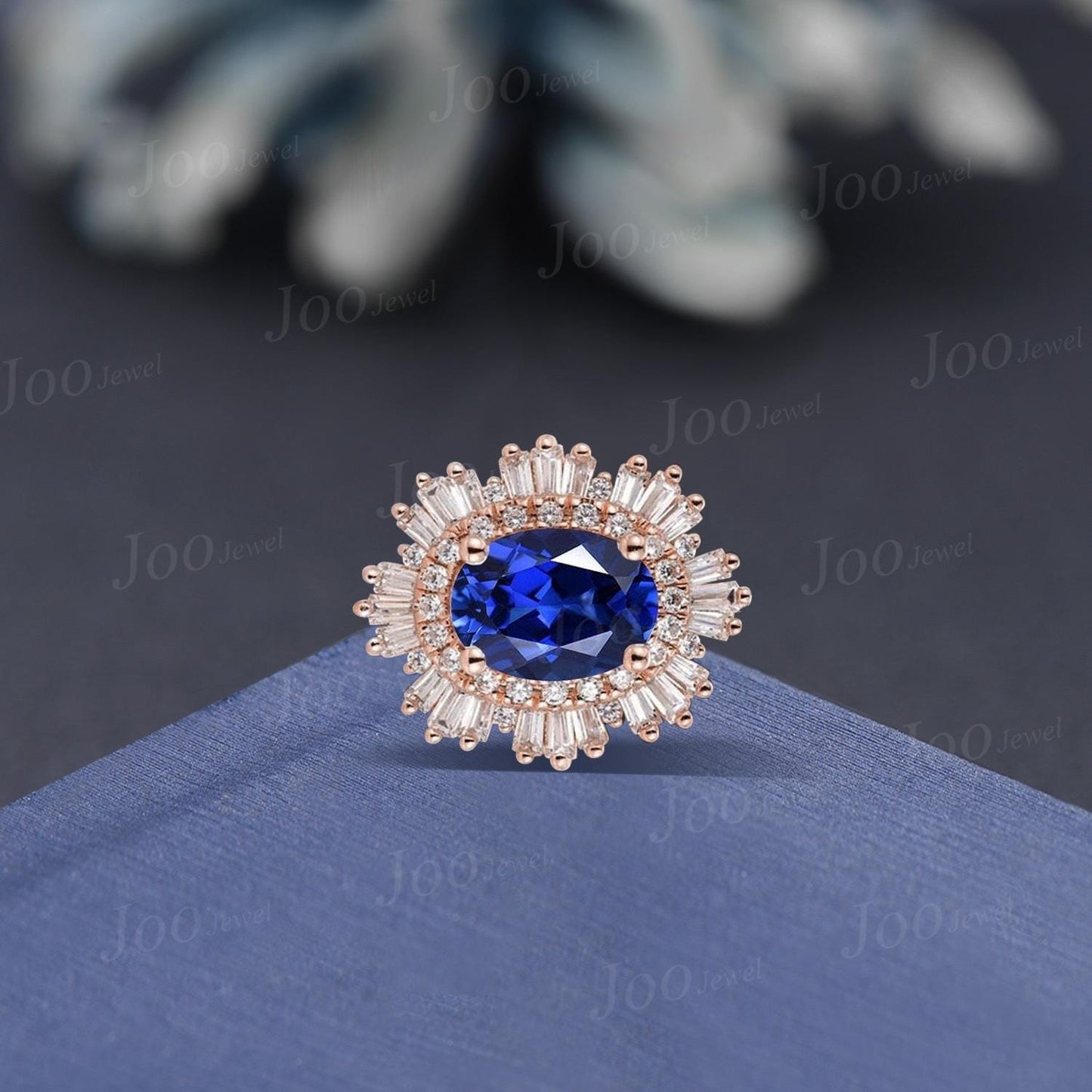 Oval Royal Blue Sapphire Moissanite Brooch September Birthstone Birthday Gift Halo Sapphire Pin Clip for Women 14K Rose Gold Vintage Jewelry