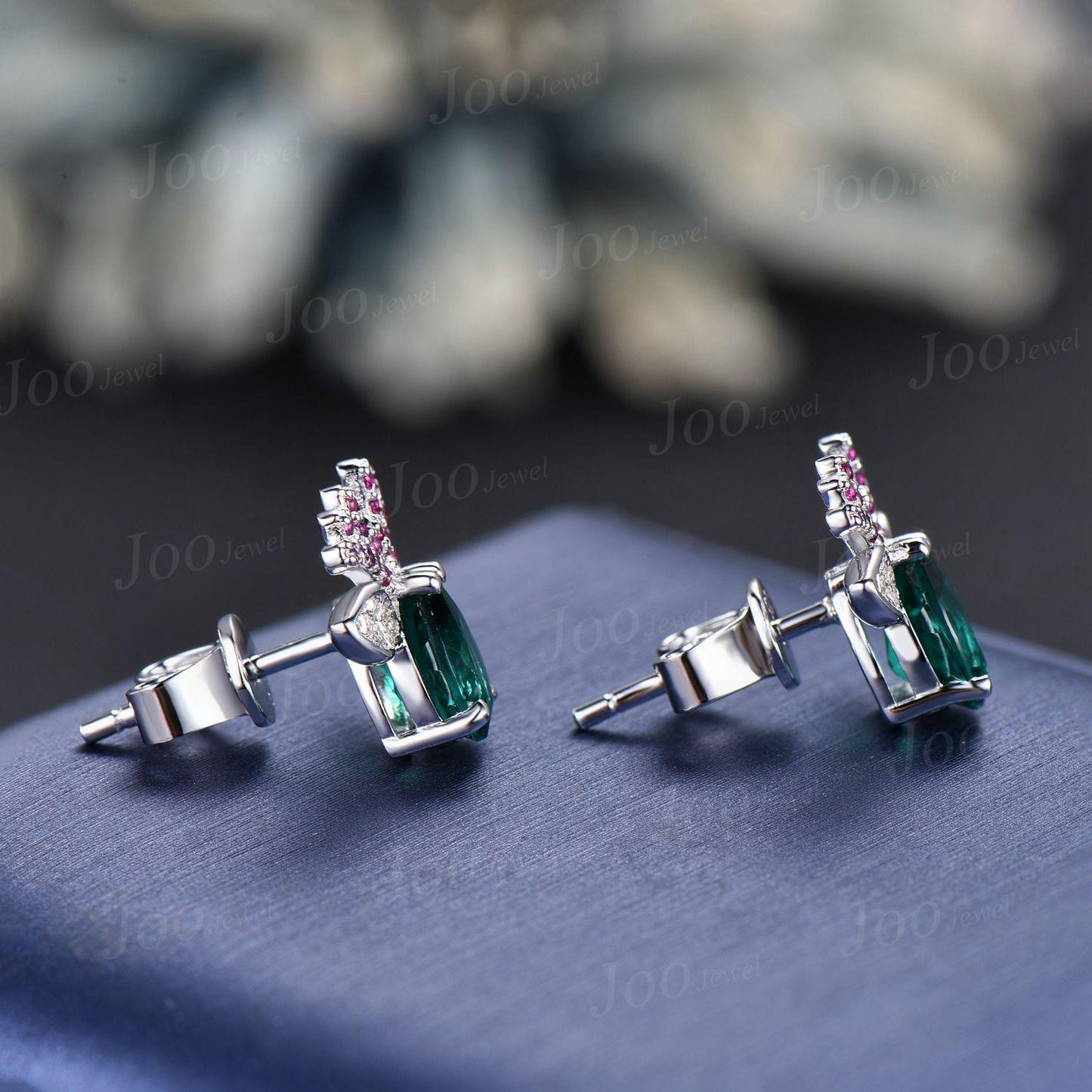 2pcs Deer Earrings 10K/14K/18K Solid Gold Ruby Emerald Reindeer Earrings Unique Sterling Silver Gemstone Christmas Earrings Gift for Family