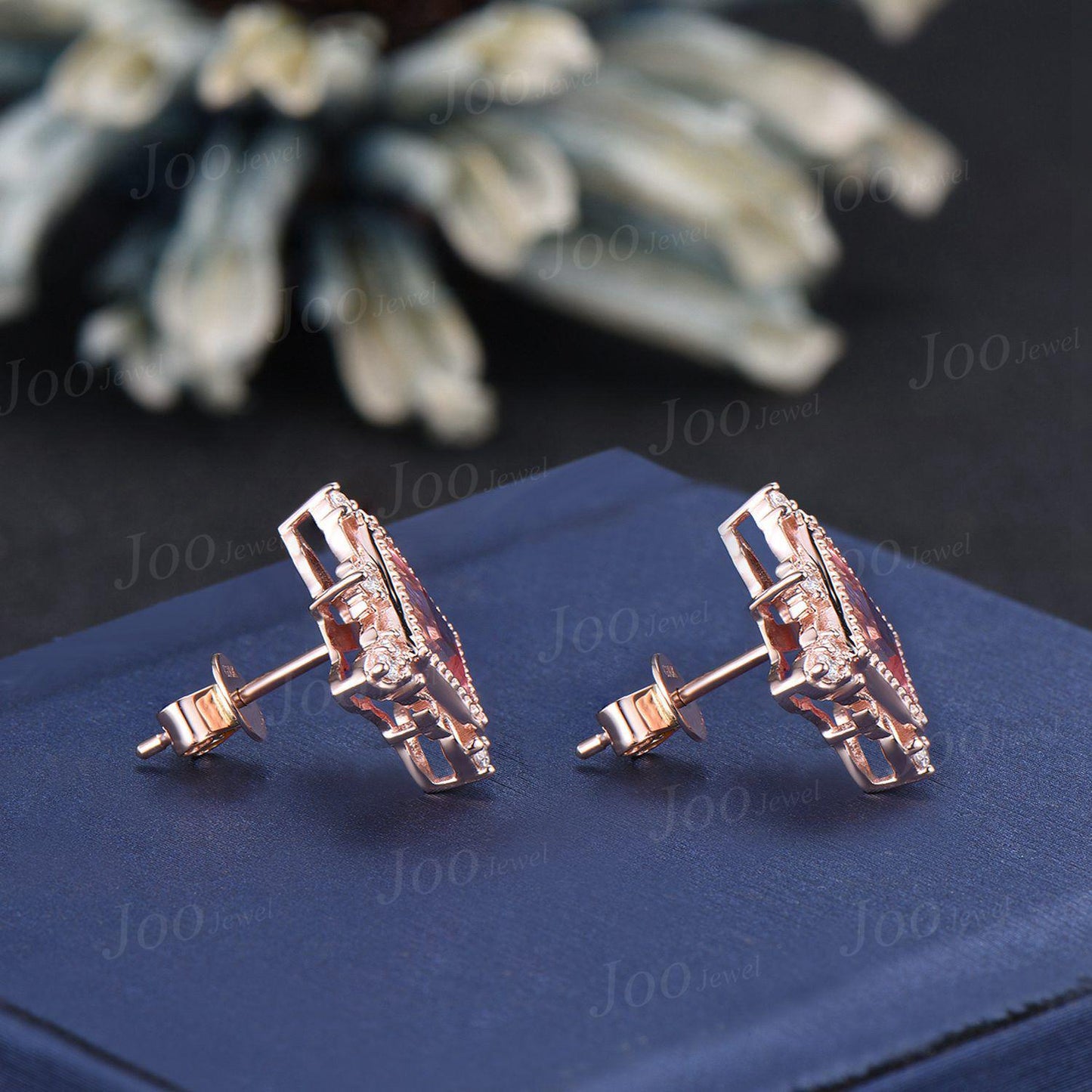 Filigree Design Stud Earrings 1ct Kite Cut Pink Padparadscha Earrings Sterling Silver Vintage Art Deco Summer Candy Vacation Beach Earrings
