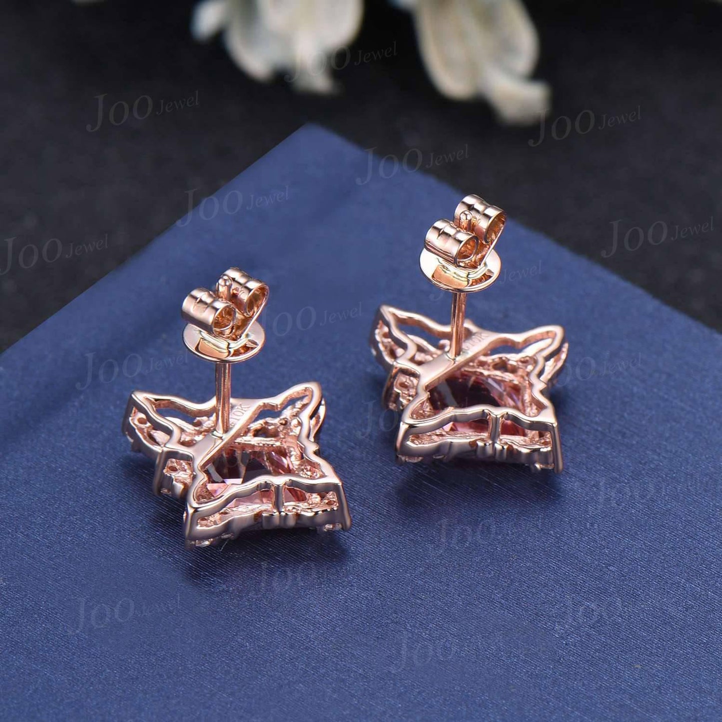 Filigree Design Stud Earrings 1ct Kite Cut Pink Padparadscha Earrings Sterling Silver Vintage Art Deco Summer Candy Vacation Beach Earrings