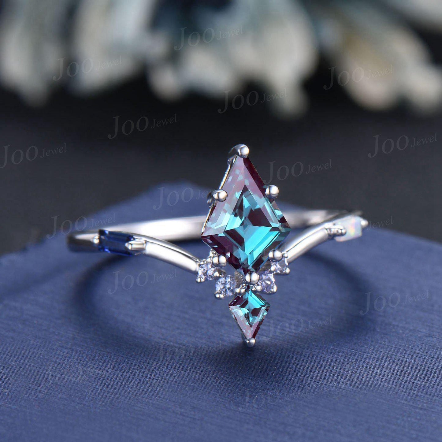 Art Deco Kite Alexandrite Ring Vintage 10K Rose Gold June Birthstone Wedding Ring Unique Color Change Gemstone Ring Anniversary Promise Gift