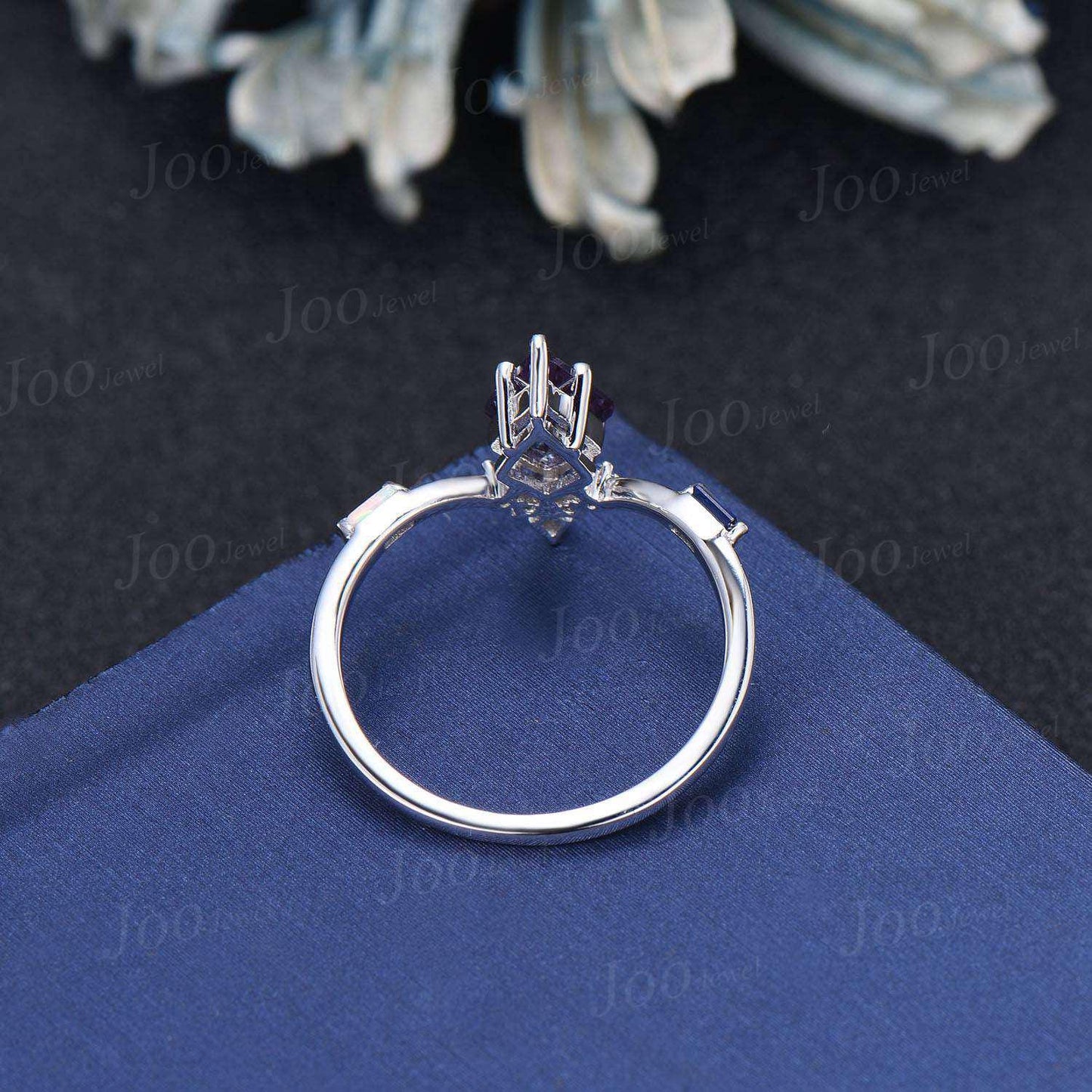 Art Deco Kite Alexandrite Ring Vintage 10K Rose Gold June Birthstone Wedding Ring Unique Color Change Gemstone Ring Anniversary Promise Gift