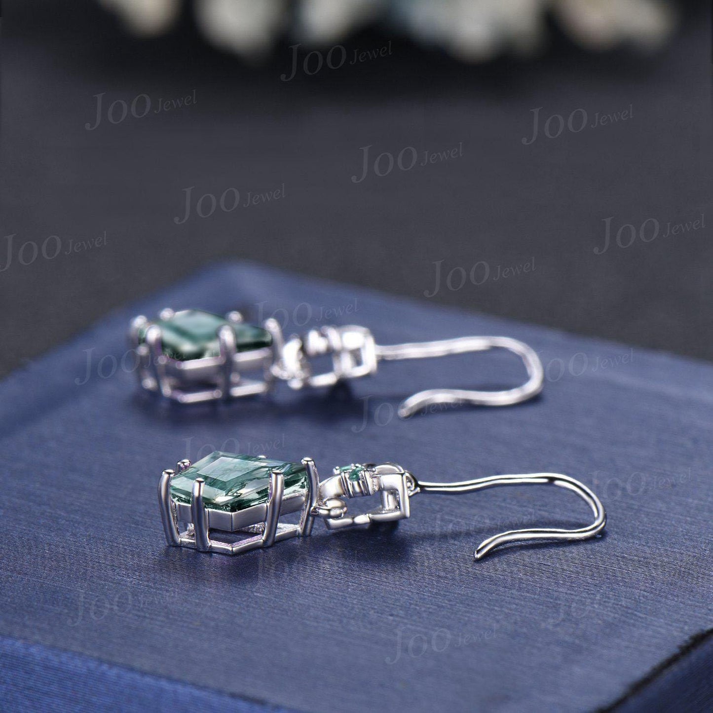 Celtic Trinity Knot Genuine Moss Agate Emerald Hook Drop Earrings Kite Cut Aquatic Agate Earrings Silver Gemstone Dangle Earrings for Women