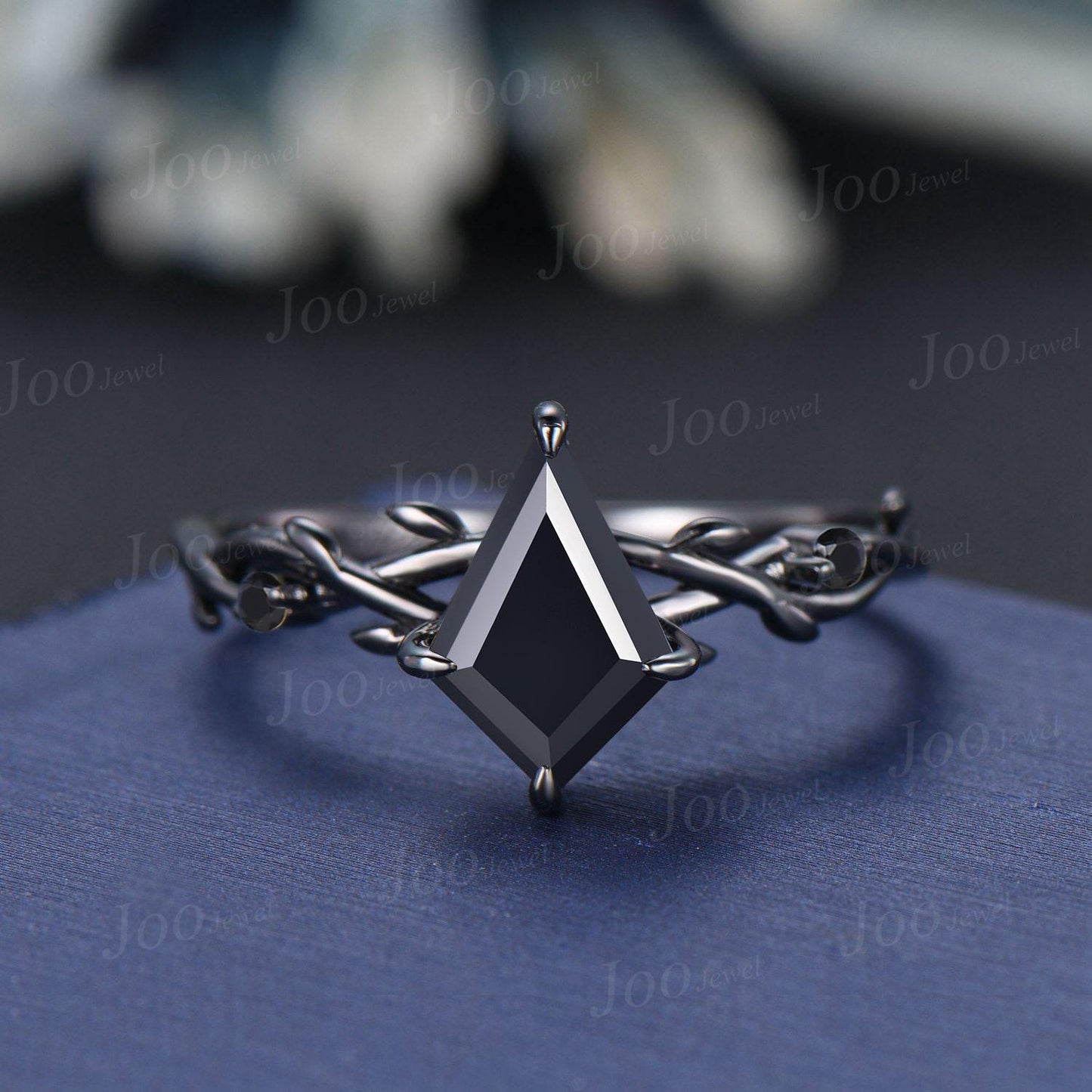 Natural Genuine Black Onyx Ring for Women Vintage Kite Cut Bridal Set Gothic Antique Dainty Ring Black Engagement Ring Healing Gemstone Ring