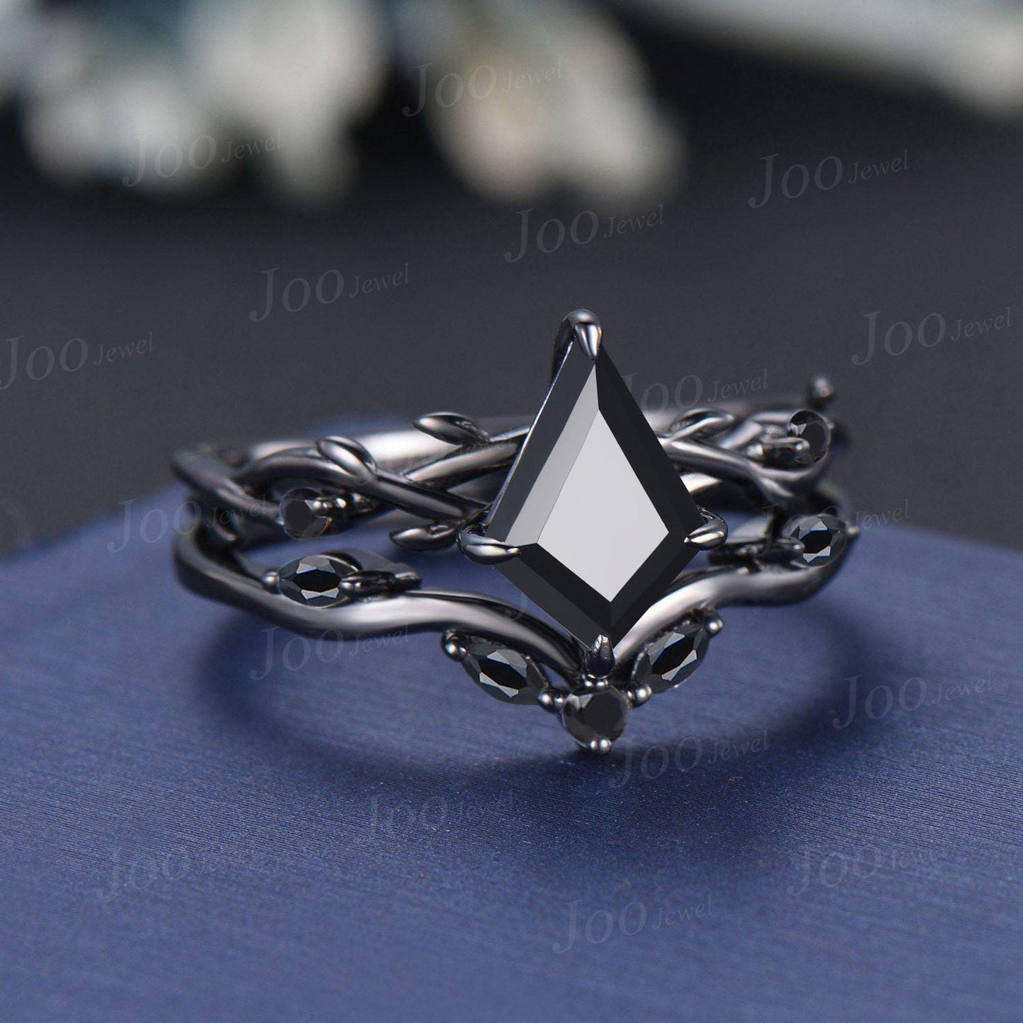 Natural Genuine Black Onyx Ring for Women Vintage Kite Cut Bridal Set Gothic Antique Dainty Ring Black Engagement Ring Healing Gemstone Ring
