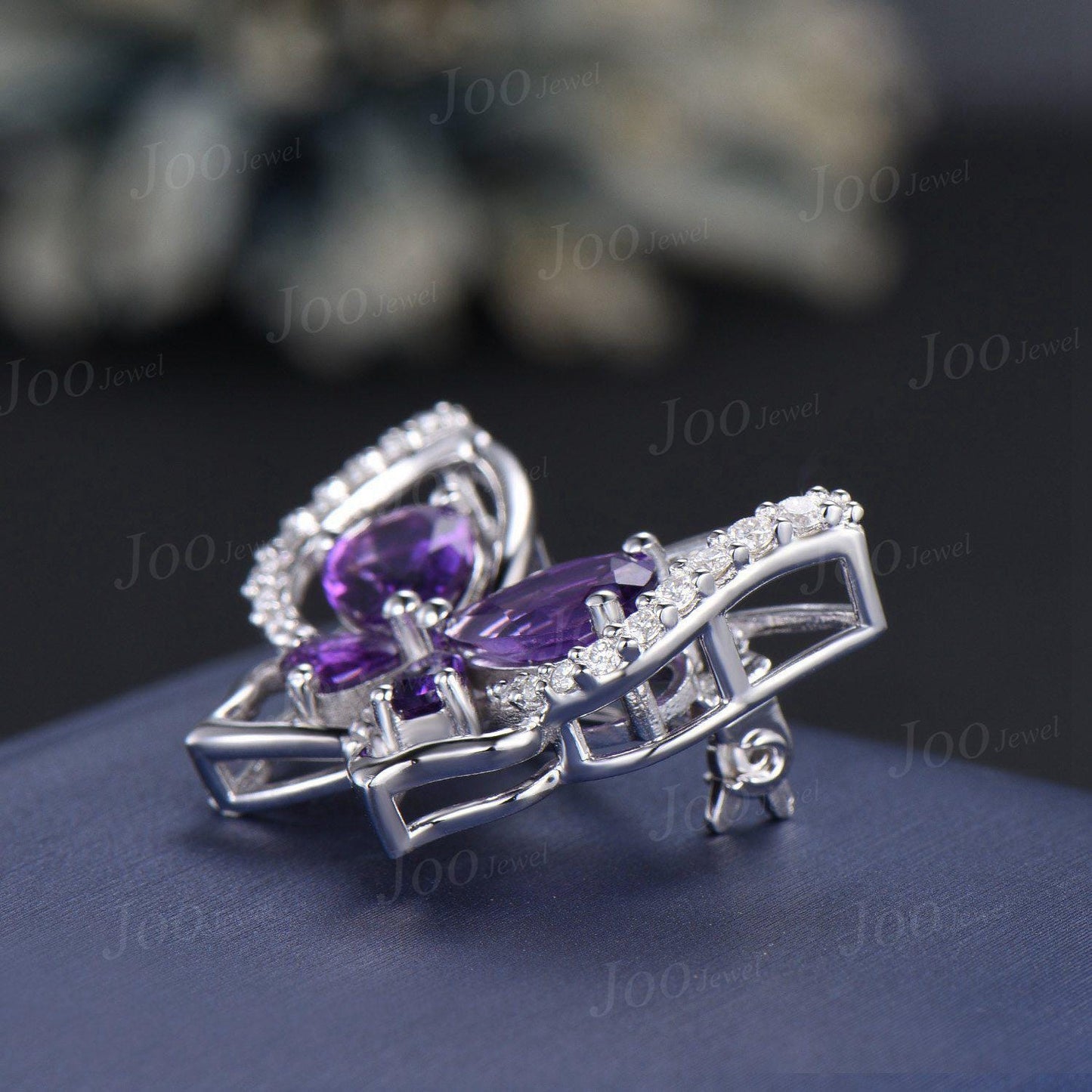 Natural Pear Amethyst Brooch Butterfly Animal Pins Sterling Silver Purple Crystal Brooches for Lady Women Dress Shirt Bag Personalized Gifts