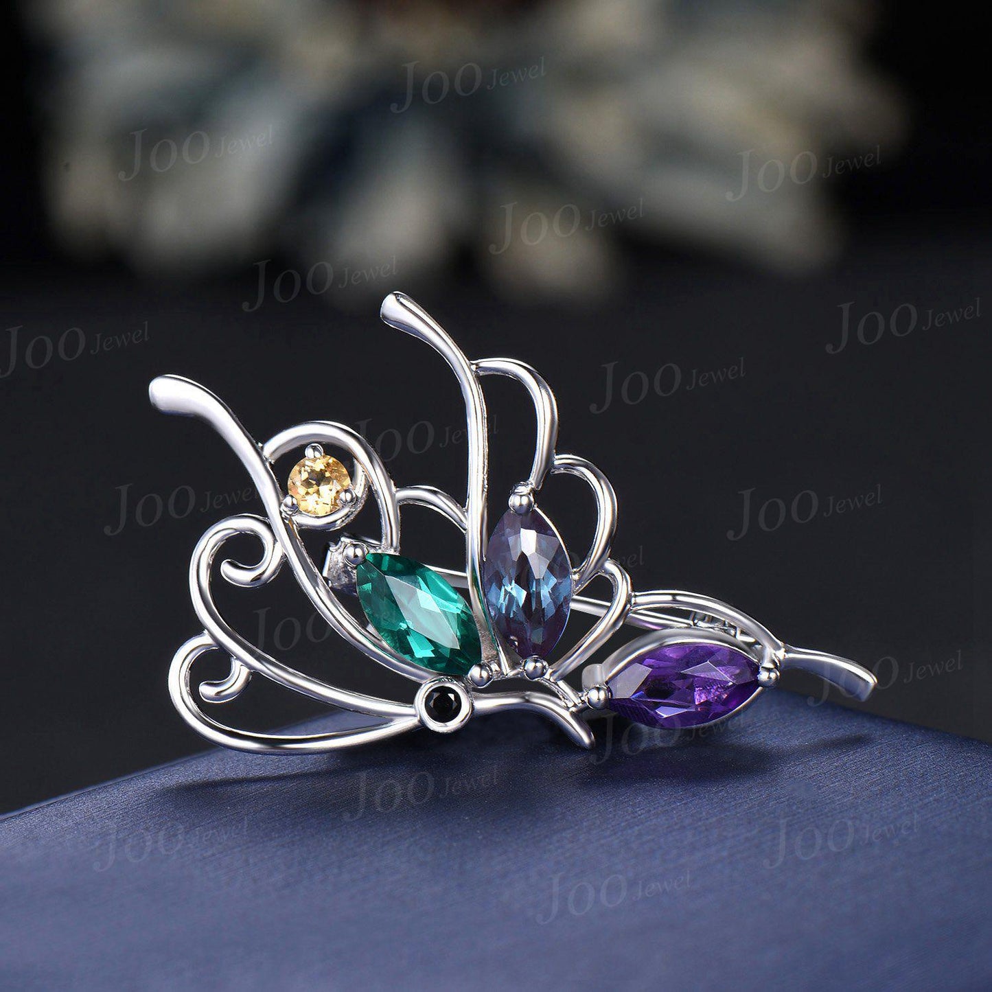 Natural Citrine Amethyst Alexandrite Brooch Butterfly Pins Multi-Stone Crystal Family Brooch for Lady Women Personalized Gifts for Friends