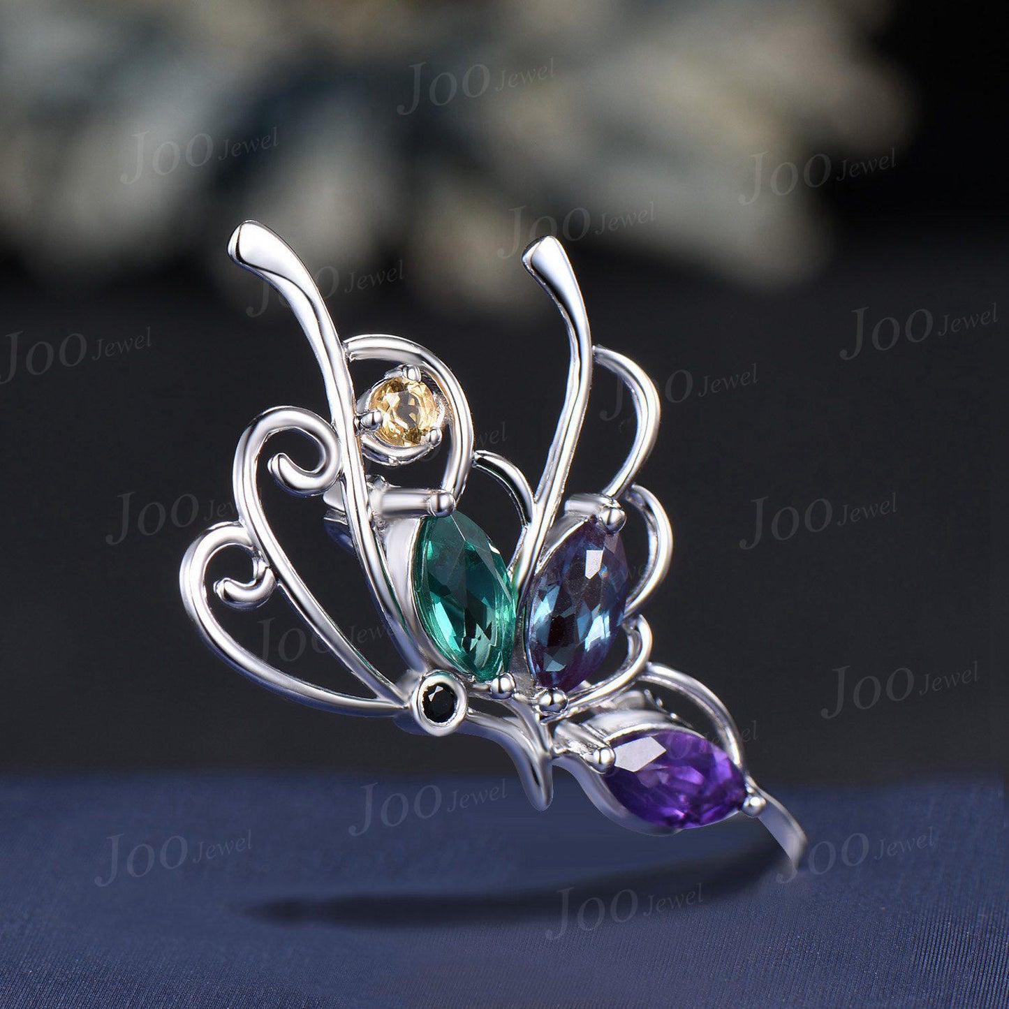 Natural Citrine Amethyst Alexandrite Brooch Butterfly Pins Multi-Stone Crystal Family Brooch for Lady Women Personalized Gifts for Friends