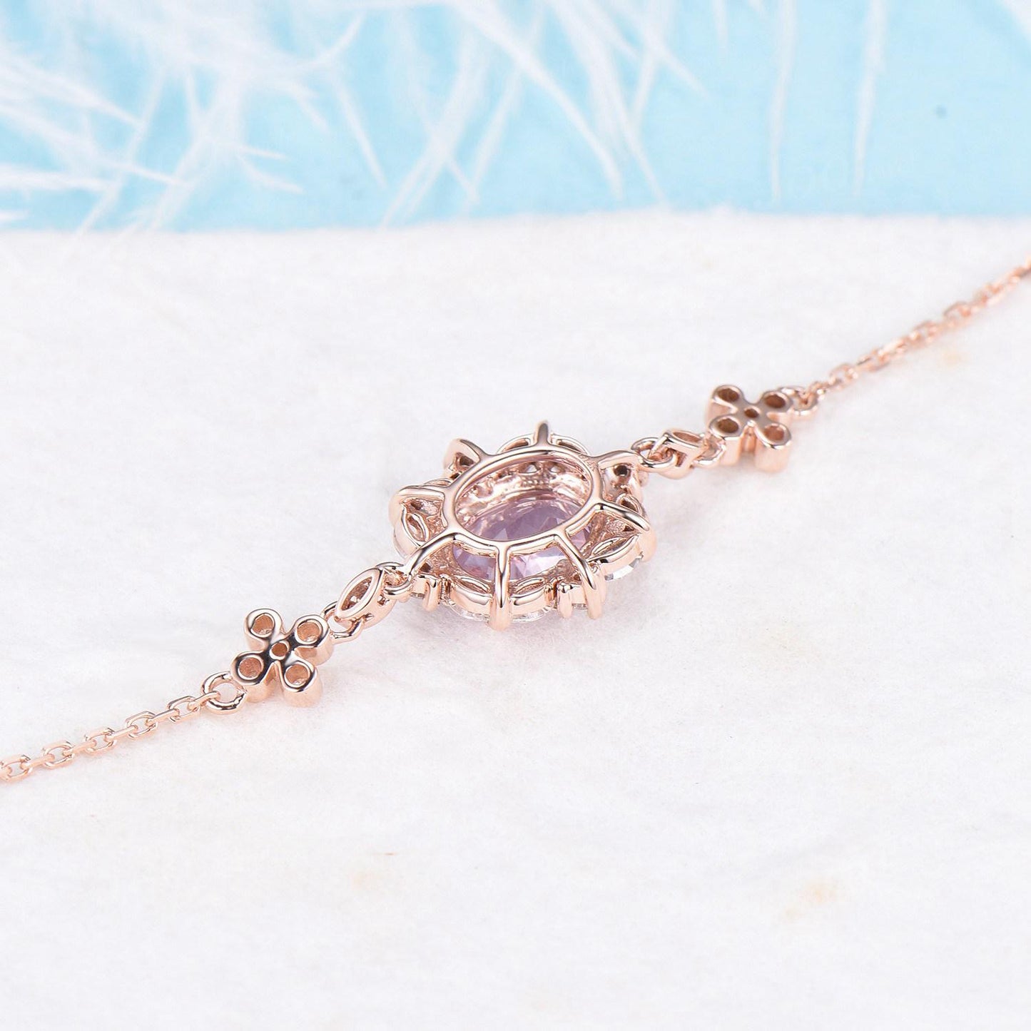 Sterling Silver/Rose Gold Oval Turquoise & Diamond Chain Bracelets Vintage Boho Style Genuine Gemstone Charm Wedding Bracelet Summer Jewelry