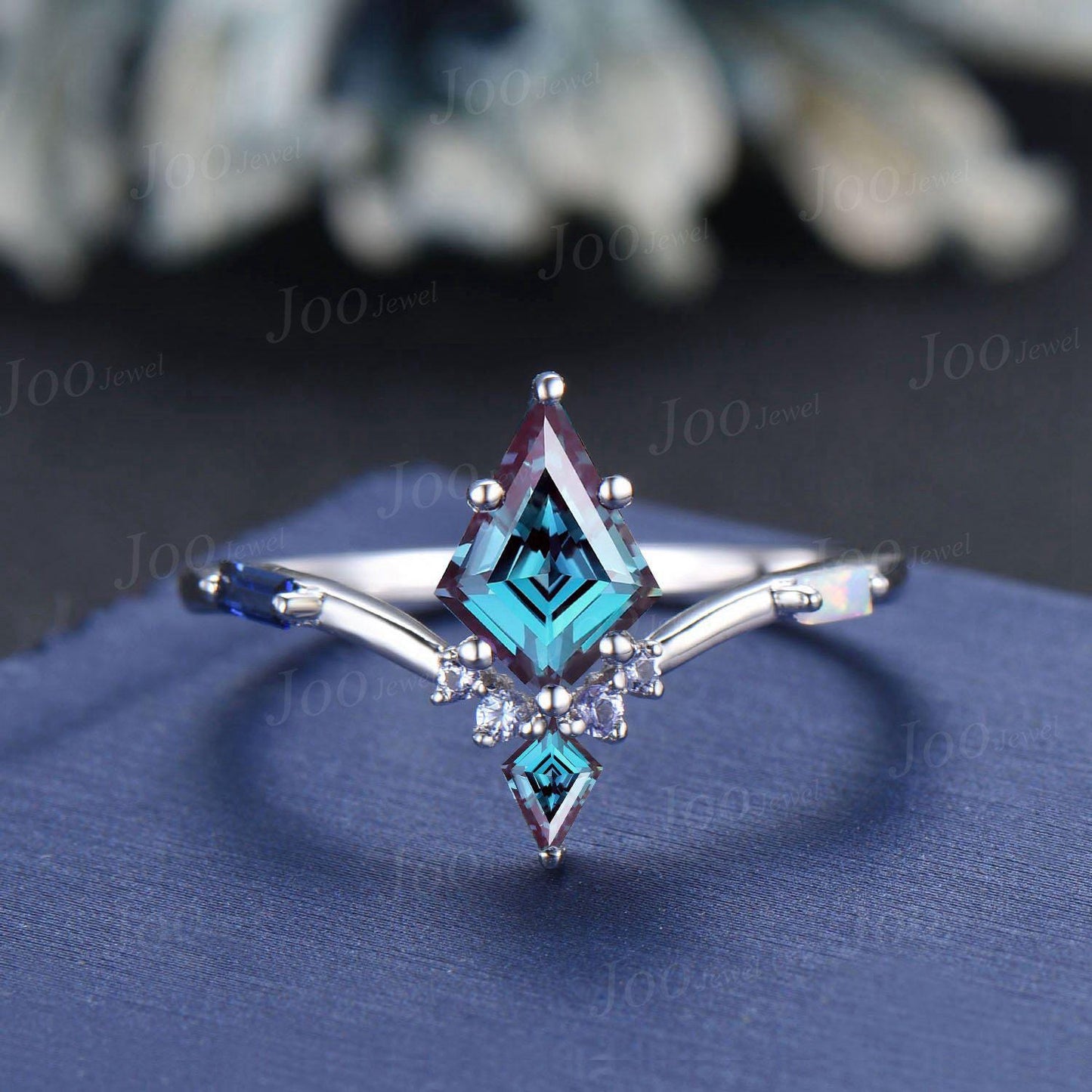 Art Deco Kite Alexandrite Ring Vintage 10K Rose Gold June Birthstone Wedding Ring Unique Color Change Gemstone Ring Anniversary Promise Gift