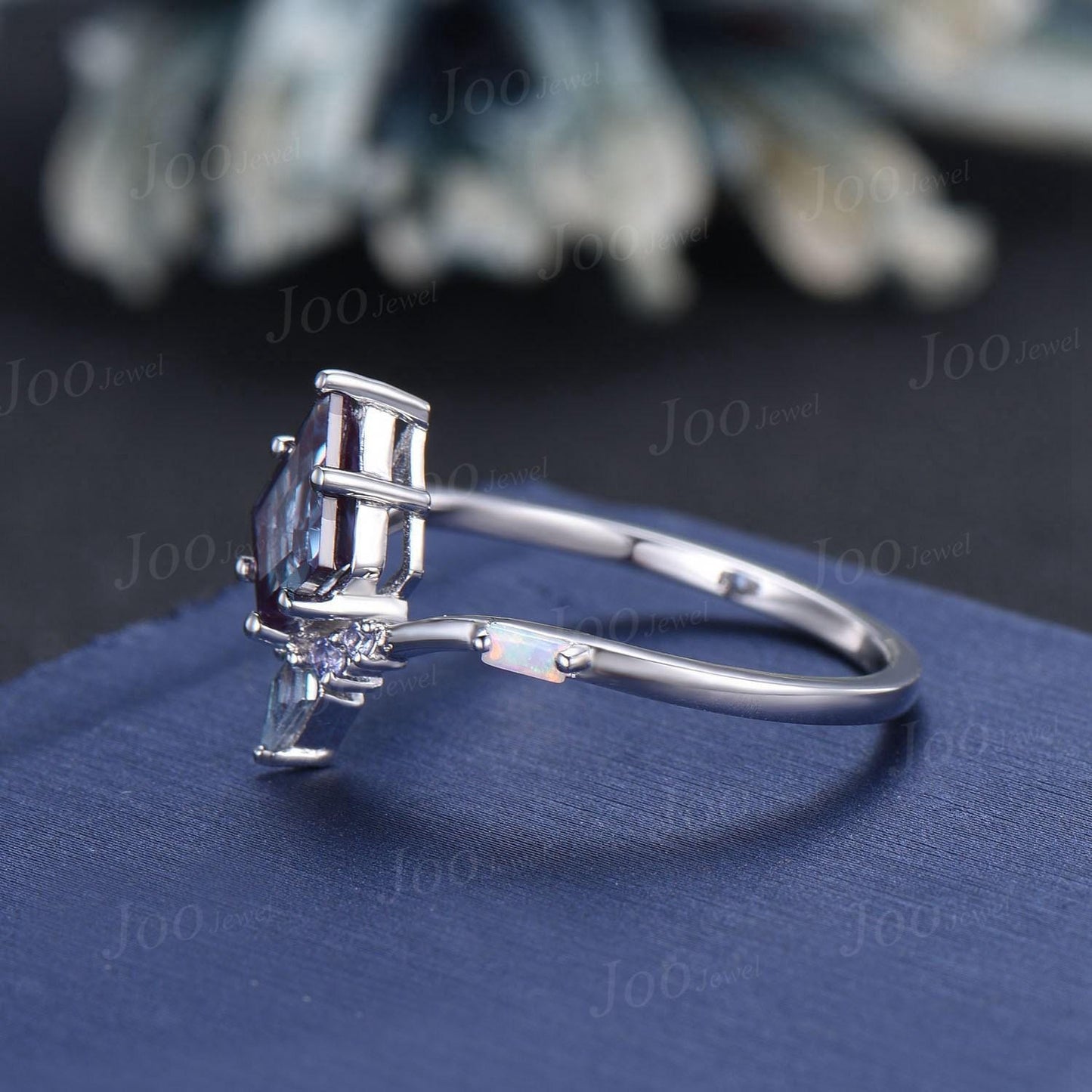 Art Deco Kite Alexandrite Ring Vintage 10K Rose Gold June Birthstone Wedding Ring Unique Color Change Gemstone Ring Anniversary Promise Gift