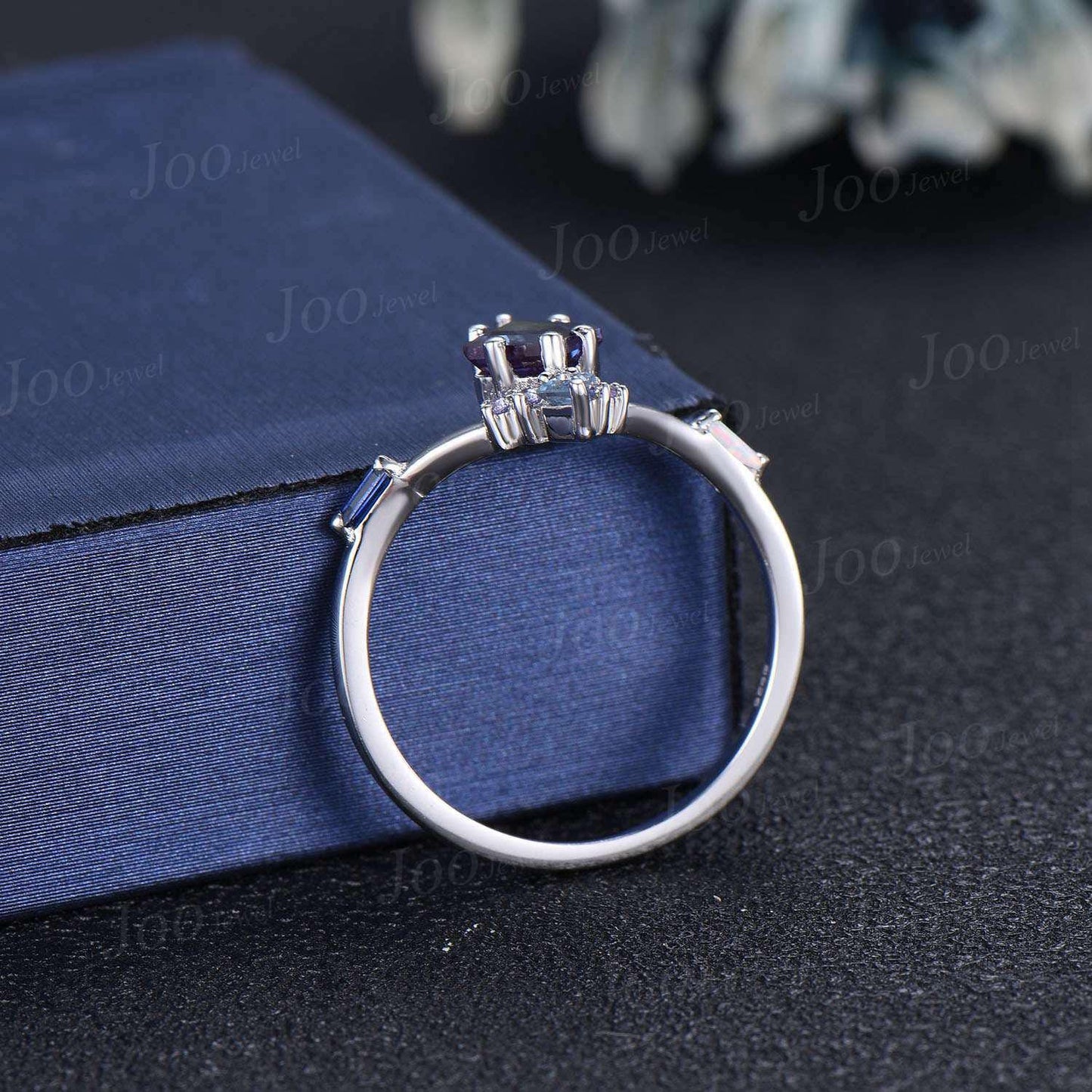 Art Deco Kite Alexandrite Ring Vintage 10K Rose Gold June Birthstone Wedding Ring Unique Color Change Gemstone Ring Anniversary Promise Gift