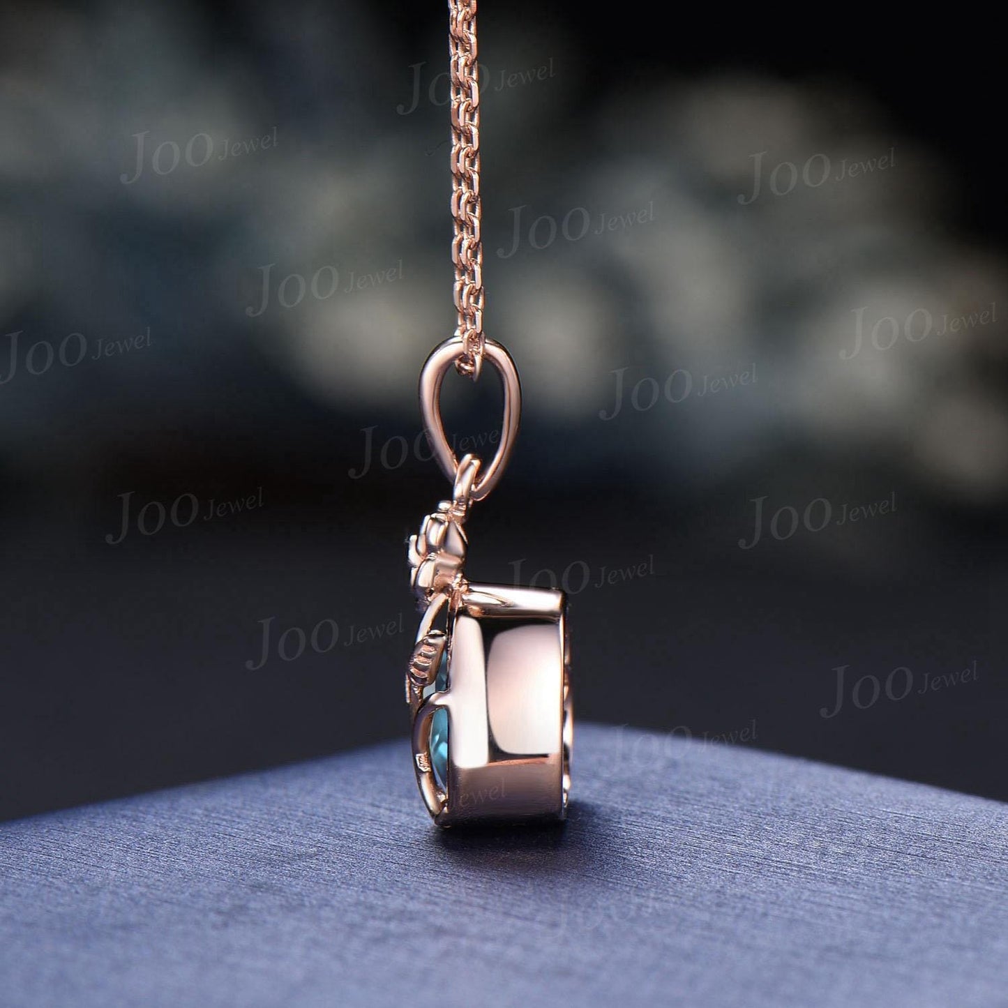 Heart Shape Color-Changing Alexandrite Bridal Drop Necklaces Rose Flower Pendant Necklace 14K Rose Gold Valentine's Day Floral Jewelry