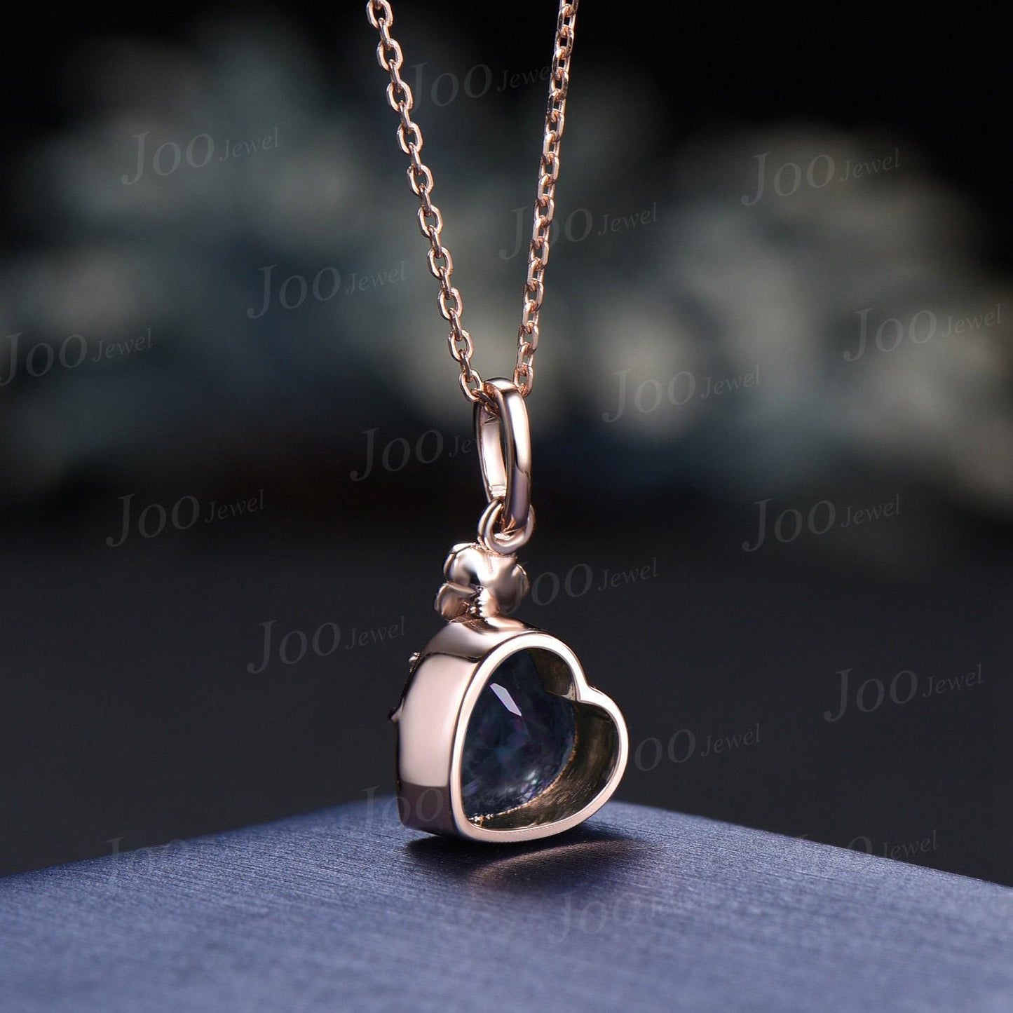 Heart Shape Color-Changing Alexandrite Bridal Drop Necklaces Rose Flower Pendant Necklace 14K Rose Gold Valentine's Day Floral Jewelry