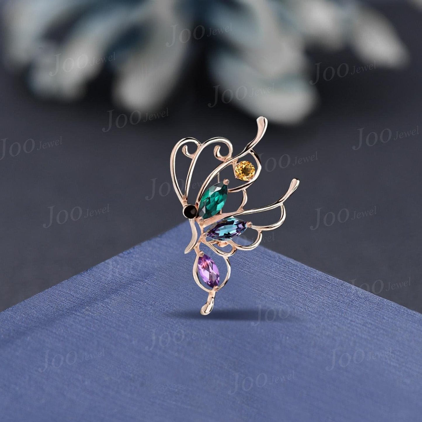 Natural Citrine Amethyst Alexandrite Brooch Butterfly Pins Multi-Stone Crystal Family Brooch for Lady Women Personalized Gifts for Friends