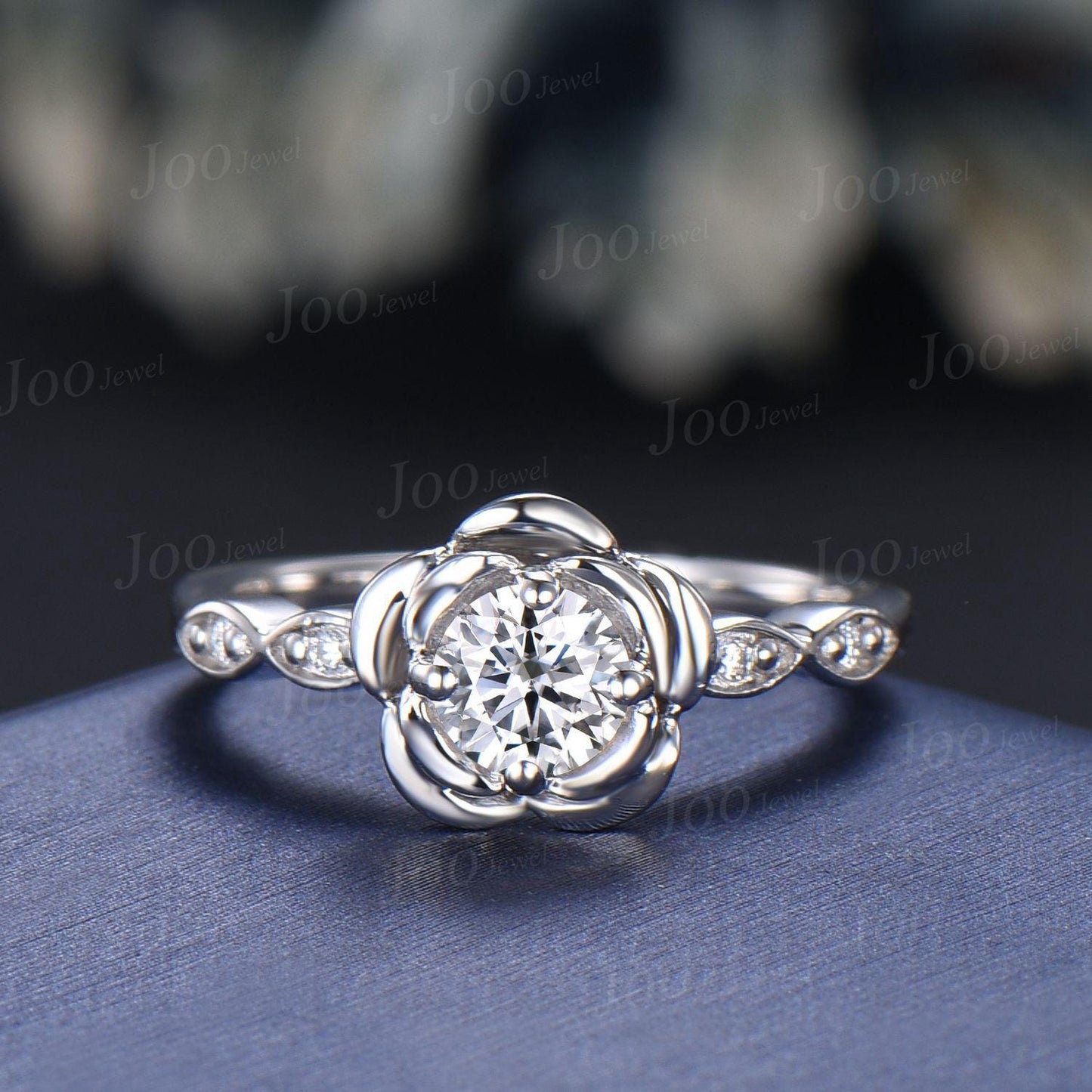 Rose Flower Bee Bridal Ring Round Cut Lab-Grown Diamond Floral Engagement Ring with IGI Certificate Unique Spring Collection Wedding Ideas