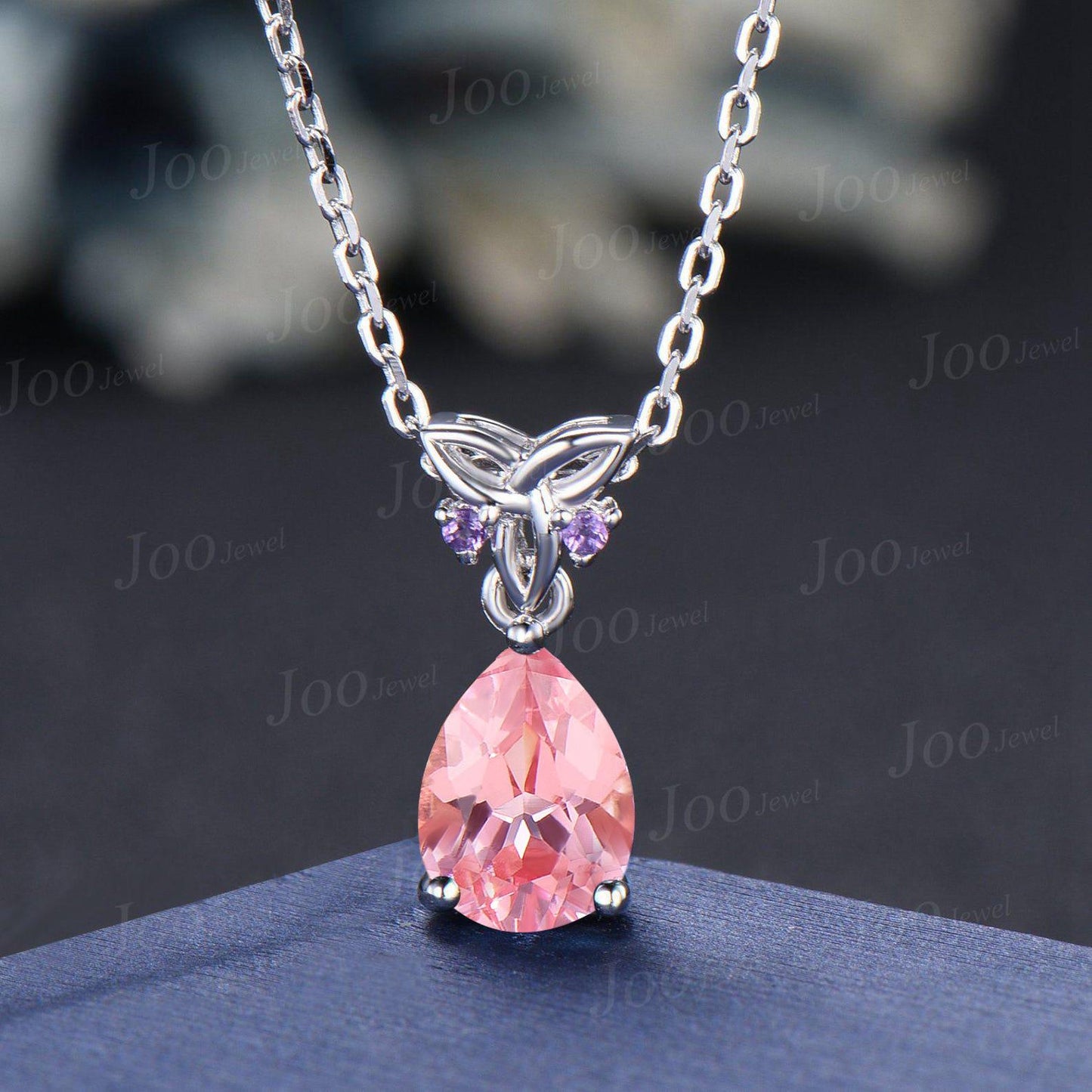Pink Sapphire Drop Earrings Necklace Sterling Silver Pear Padparadscha Amethyst Celtic Trinity Knot Earrings Pendant Women Hypoallergenic