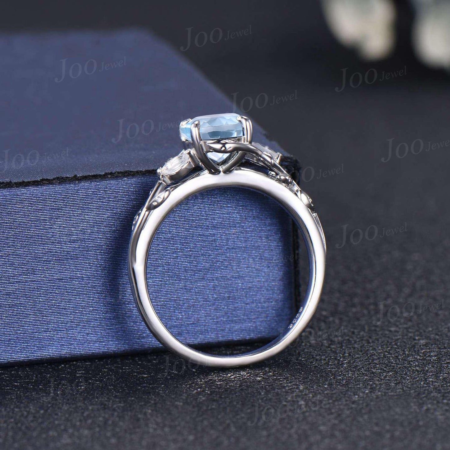 1ct Nature Inspired Round Cut Natural Light Blue Aquamarine Moonstone Ring Sterling Silver Aquamarine Engagement Ring March Birthstone Gifts
