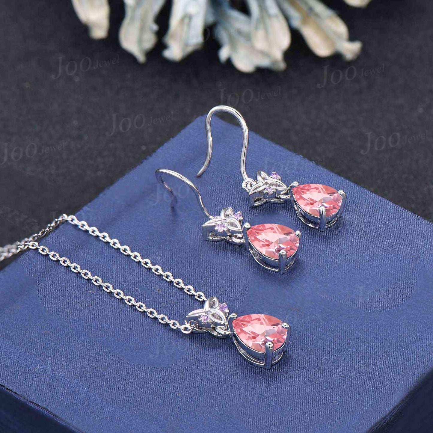 Pink Sapphire Drop Earrings Necklace Sterling Silver Pear Padparadscha Amethyst Celtic Trinity Knot Earrings Pendant Women Hypoallergenic