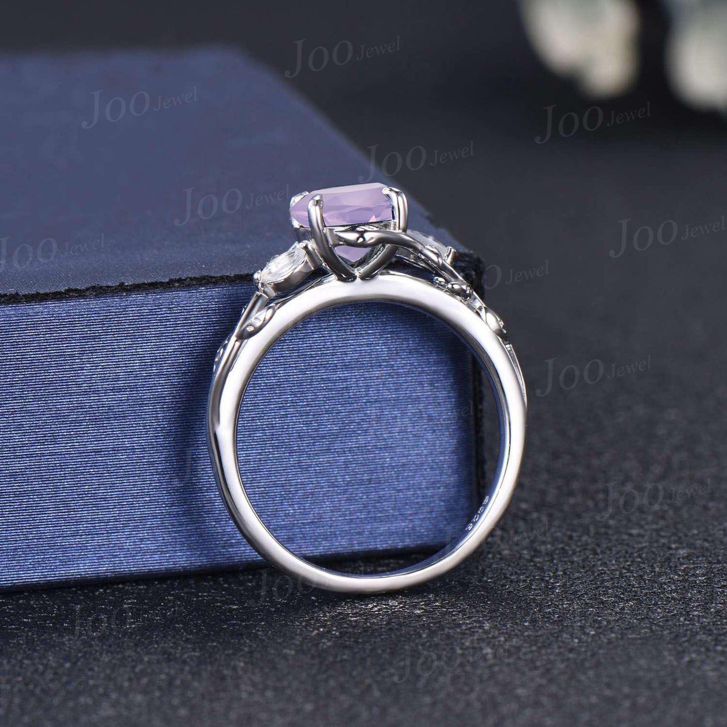 Nature Inspired Lavender Amethyst Moonstone Bridal Set Round Engagement Ring February Birthstone Romantic Birthday/Anniversary Gift for Girl