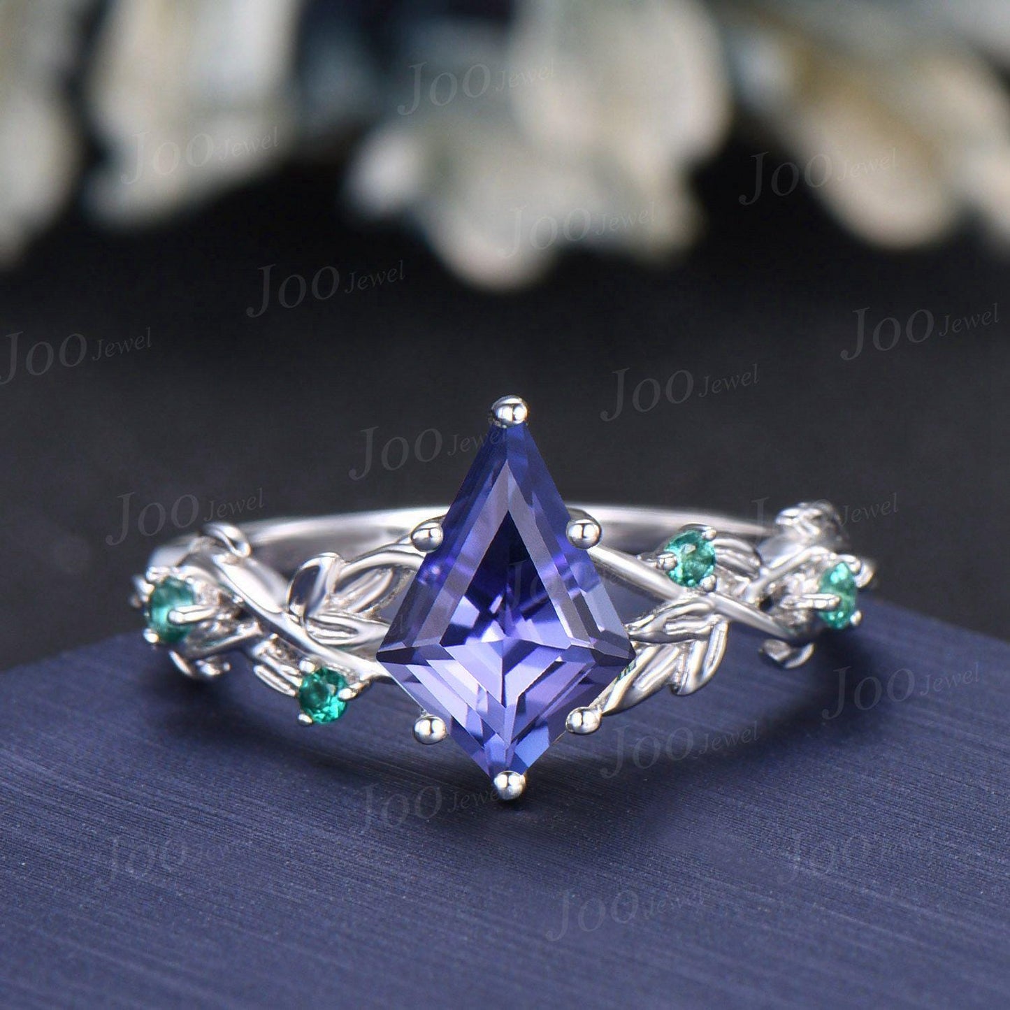 2ct Kite Cut Natural Tanzanite Cluster Bridal Ring Blue Sapphire Opal Enhancer Wrap Wedding Band Olive Leaf Bypass Engagement Ring for Women