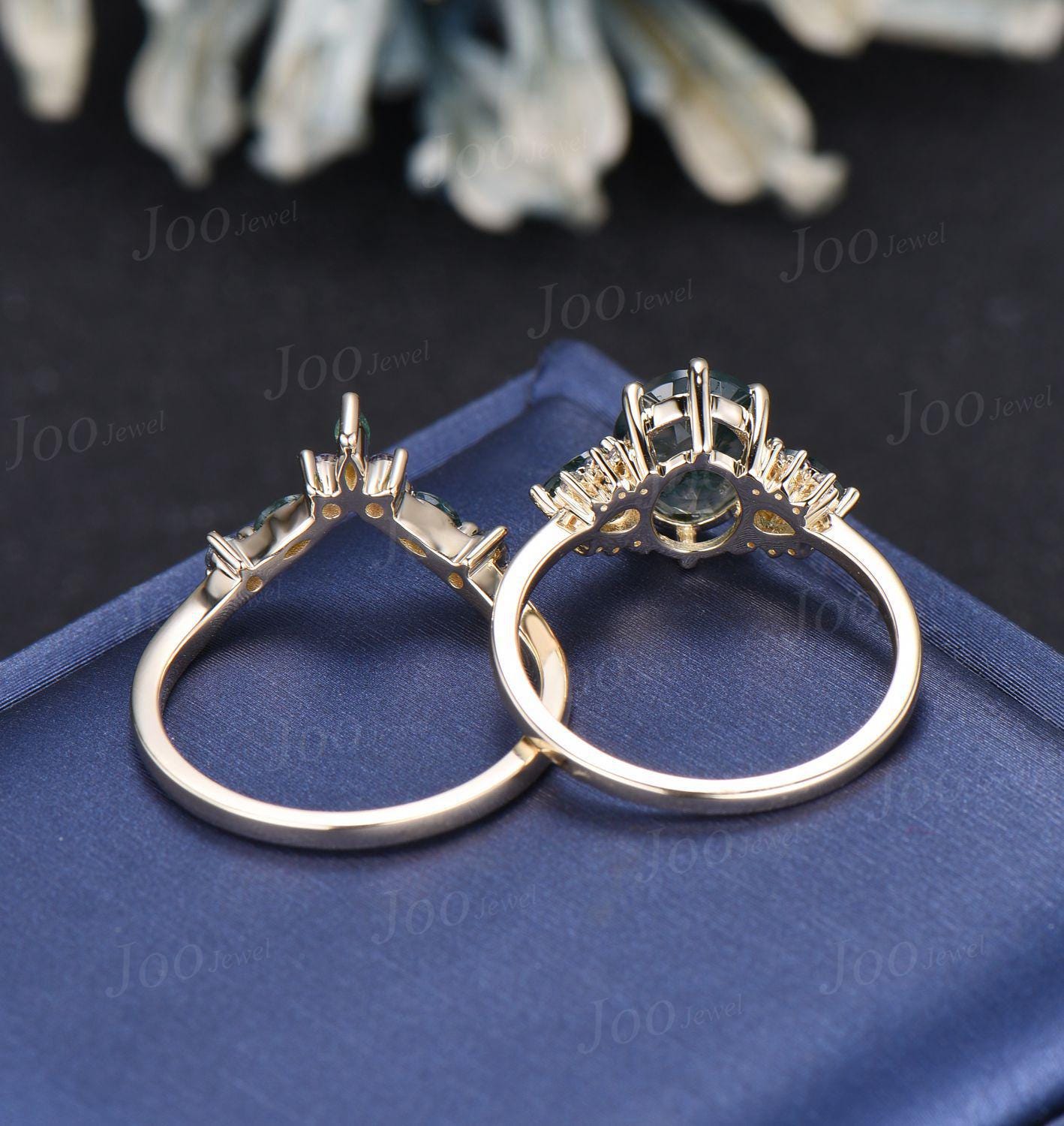 Sterling Silver Oval Cut Natural Moss Agate Alexandrite Bridal Set for Women