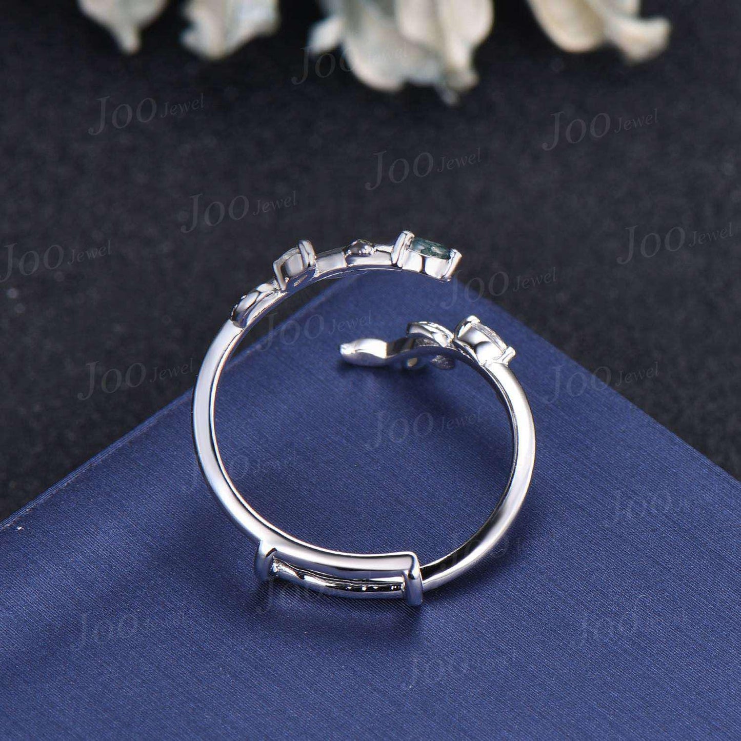 Leaf Branch Enhancer Wedding Band-Nature Inspired Moss Agate Adjustable Jacket Ring-Forest Jewelry for Bride-Elven Style Boho Wedding Band