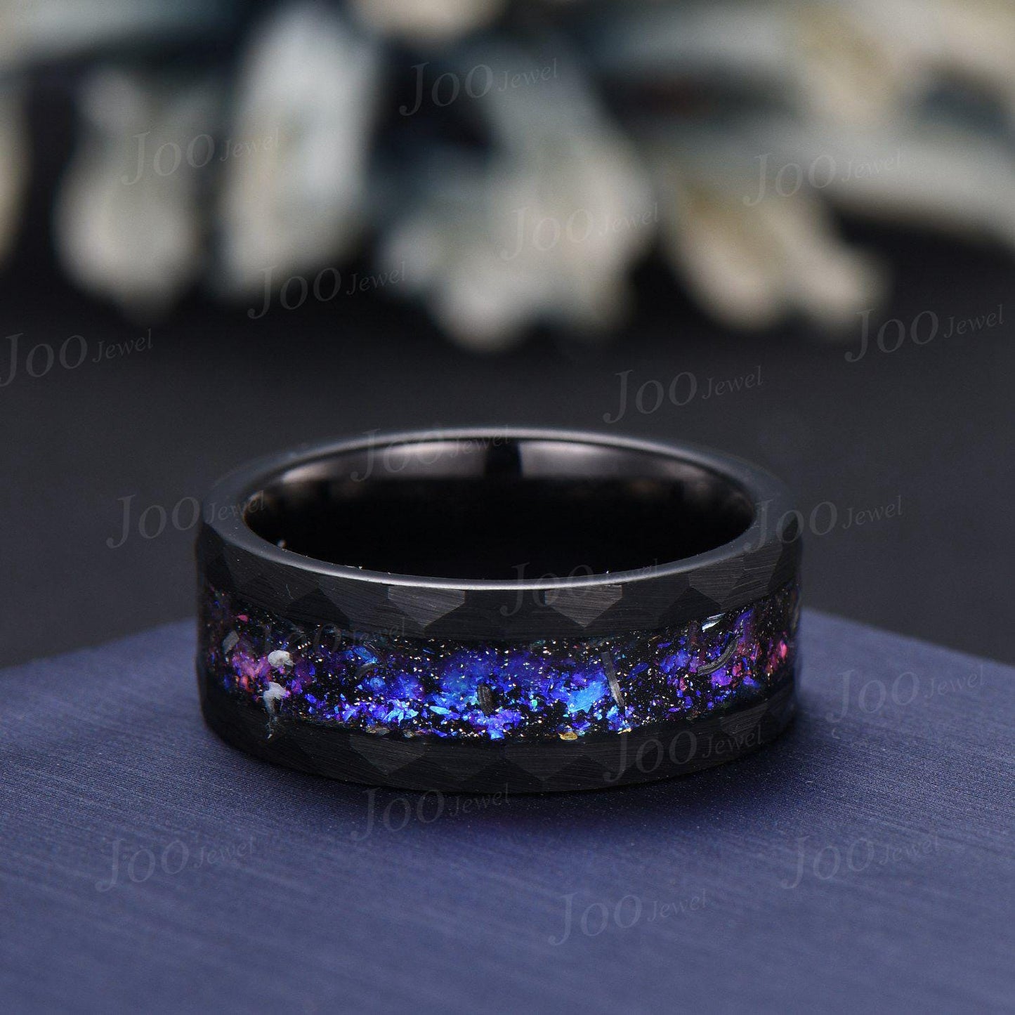 8mm Mens Black Tungsten No-Fading Promise Ring Wedding Band Orion Nebula Galaxy Engagement Ring Comfort-Fit Band for Men Outer Space Ring