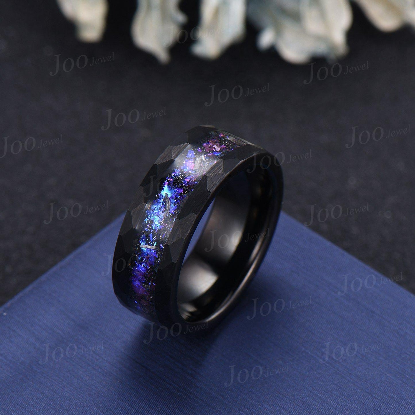 8mm Mens Black Tungsten No-Fading Promise Ring Wedding Band Orion Nebula Galaxy Engagement Ring Comfort-Fit Band for Men Outer Space Ring