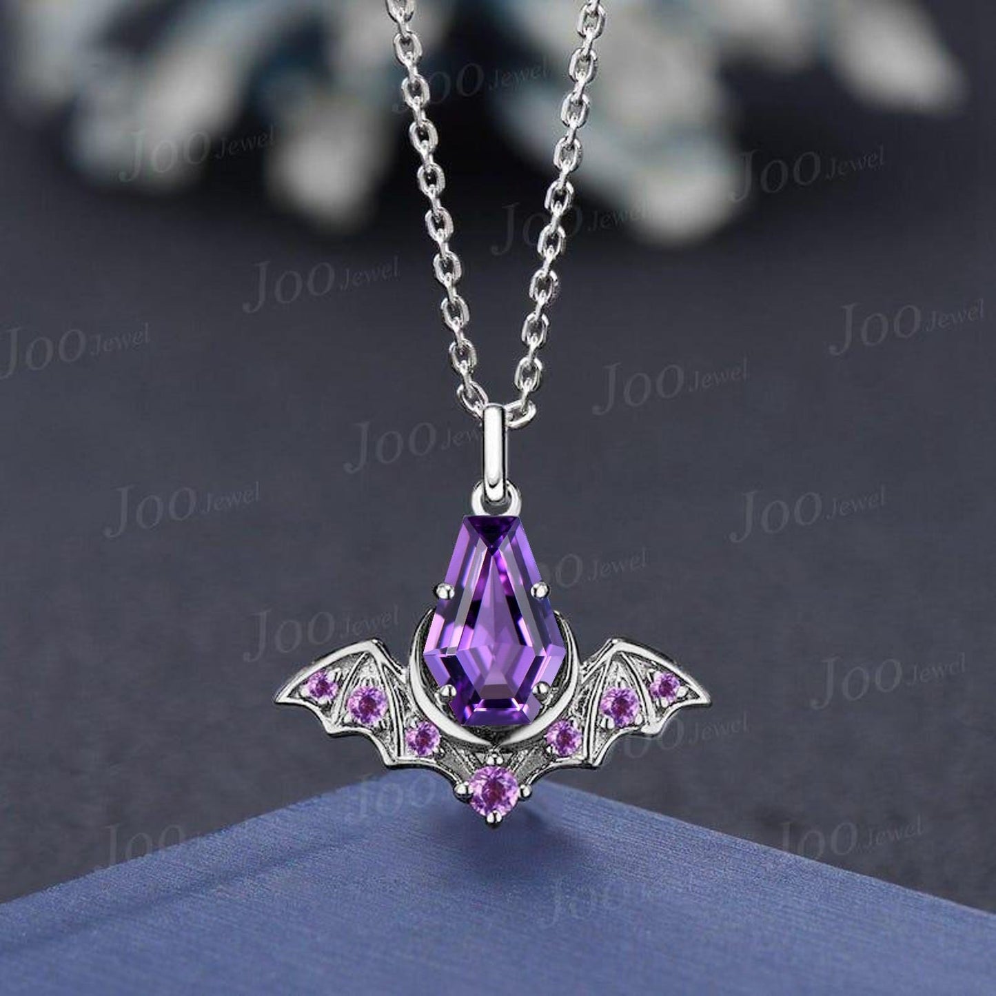 Natural Amethyst Black Gold Coffin Bat Wing Necklace Gothic Purple Crystal Pendant Unique February Birthstone Graduation Gifts For Daughter