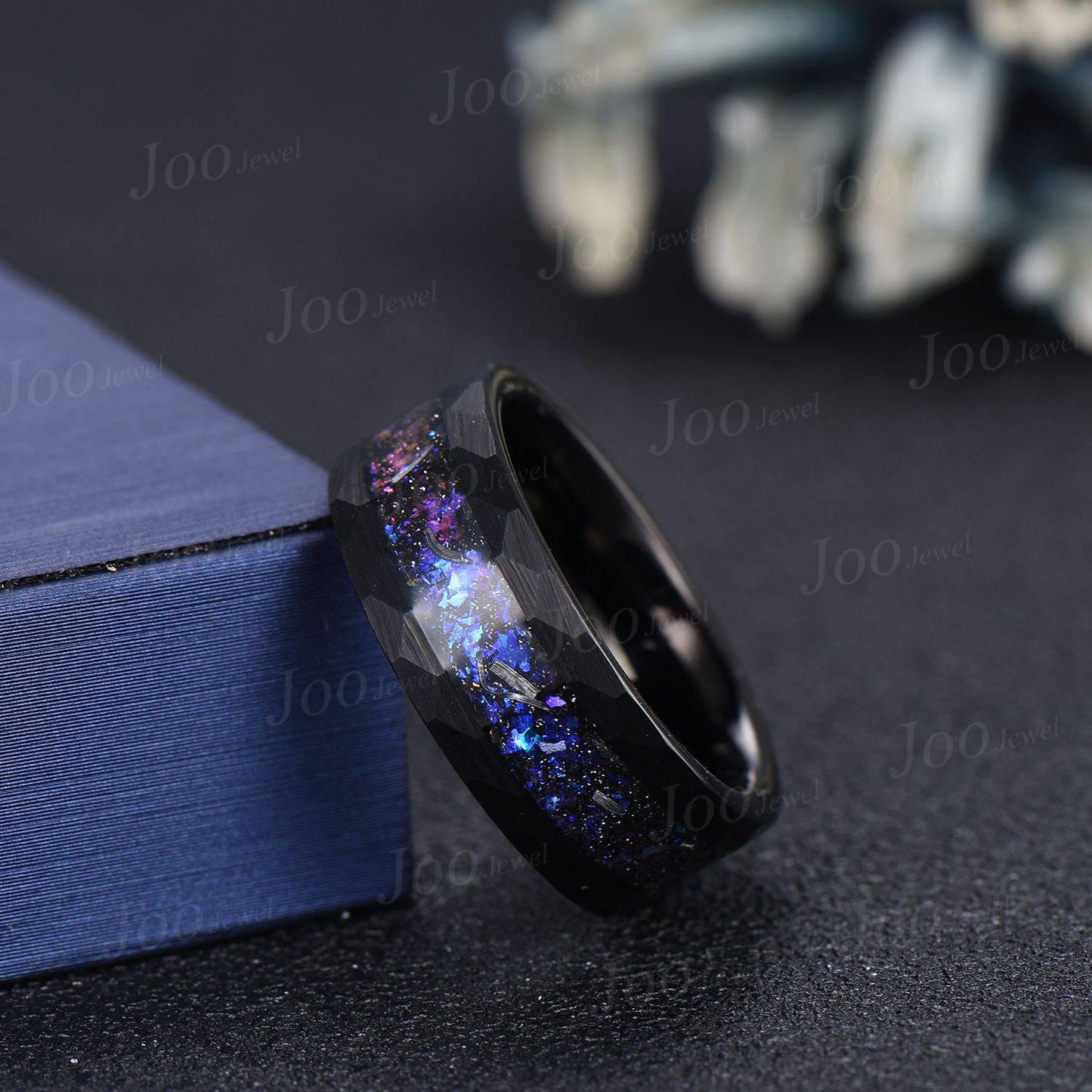 8mm Mens Black Tungsten No-Fading Promise Ring Wedding Band Orion Nebula Galaxy Engagement Ring Comfort-Fit Band for Men Outer Space Ring