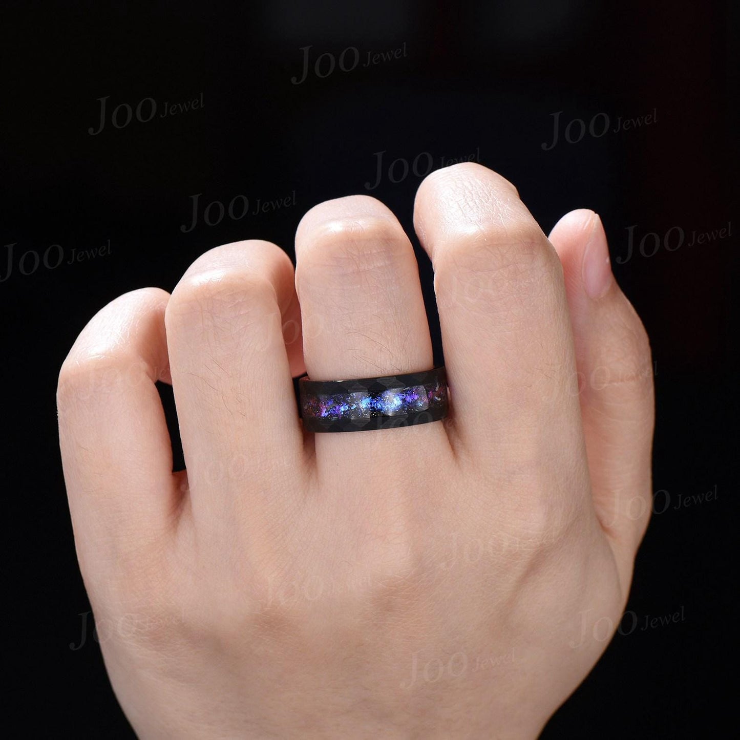 8mm Mens Black Tungsten No-Fading Promise Ring Wedding Band Orion Nebula Galaxy Engagement Ring Comfort-Fit Band for Men Outer Space Ring