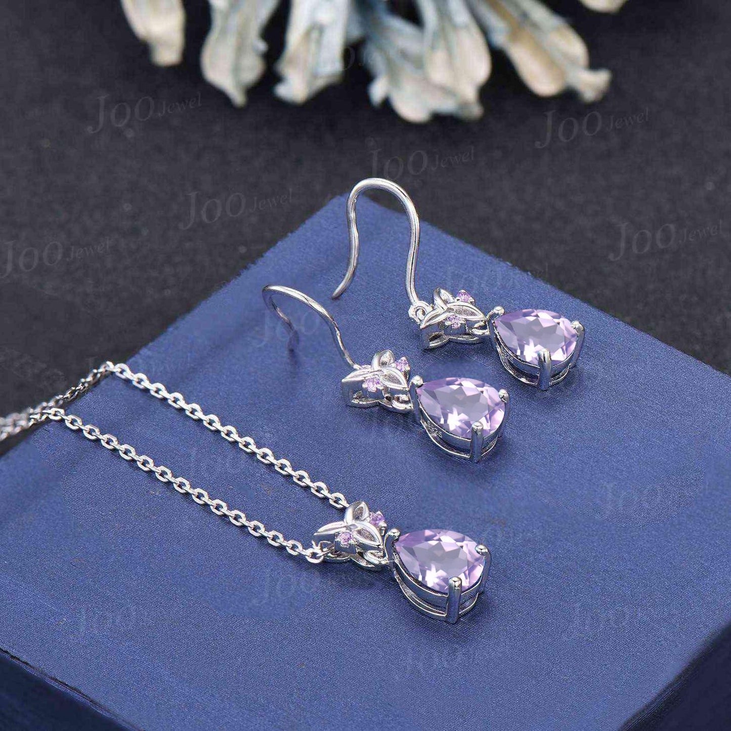 Natural Lavender Amethyst Hook Earrings Necklace Set Sterling Silver Pear Lavender Amethyst Celtic Trinity Knot Earrings Pendant for Women