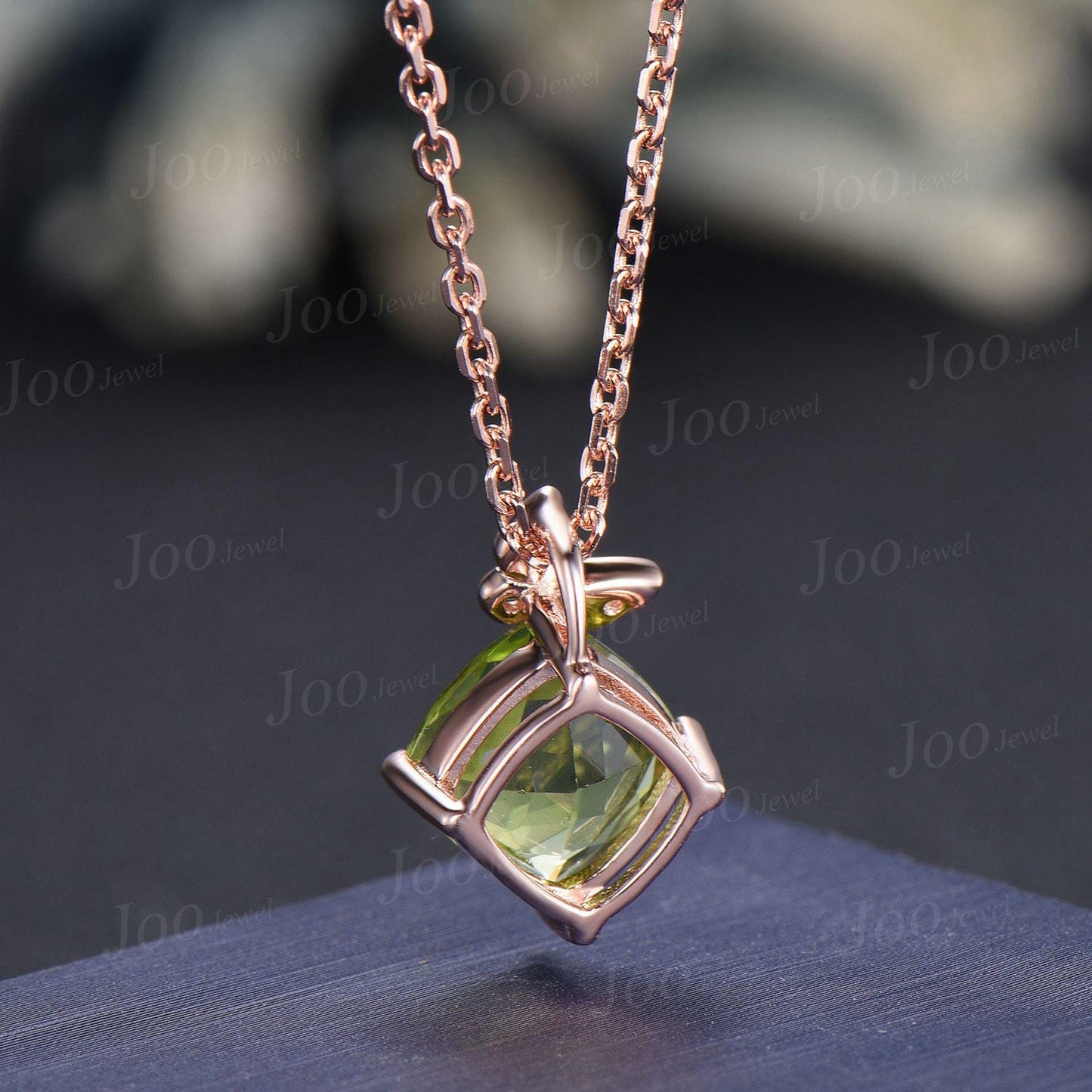 Cushion Cut Natural Peridot Butterfly Necklace Solid 14K Gold Vintage Personalized Green Stone Pendant Women August Birthstone Gift