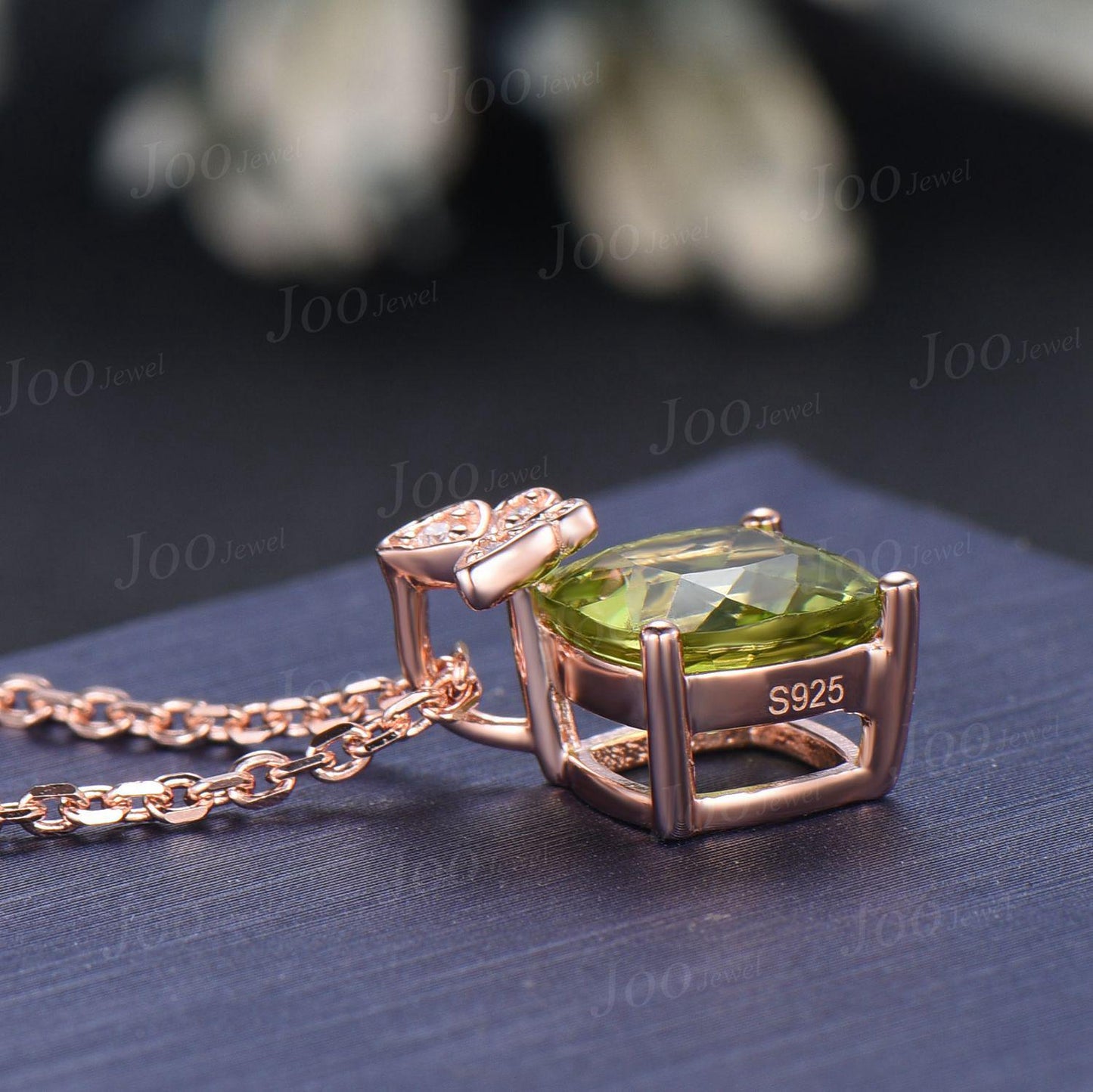 Cushion Cut Natural Peridot Butterfly Necklace Solid 14K Gold Vintage Personalized Green Stone Pendant Women August Birthstone Gift