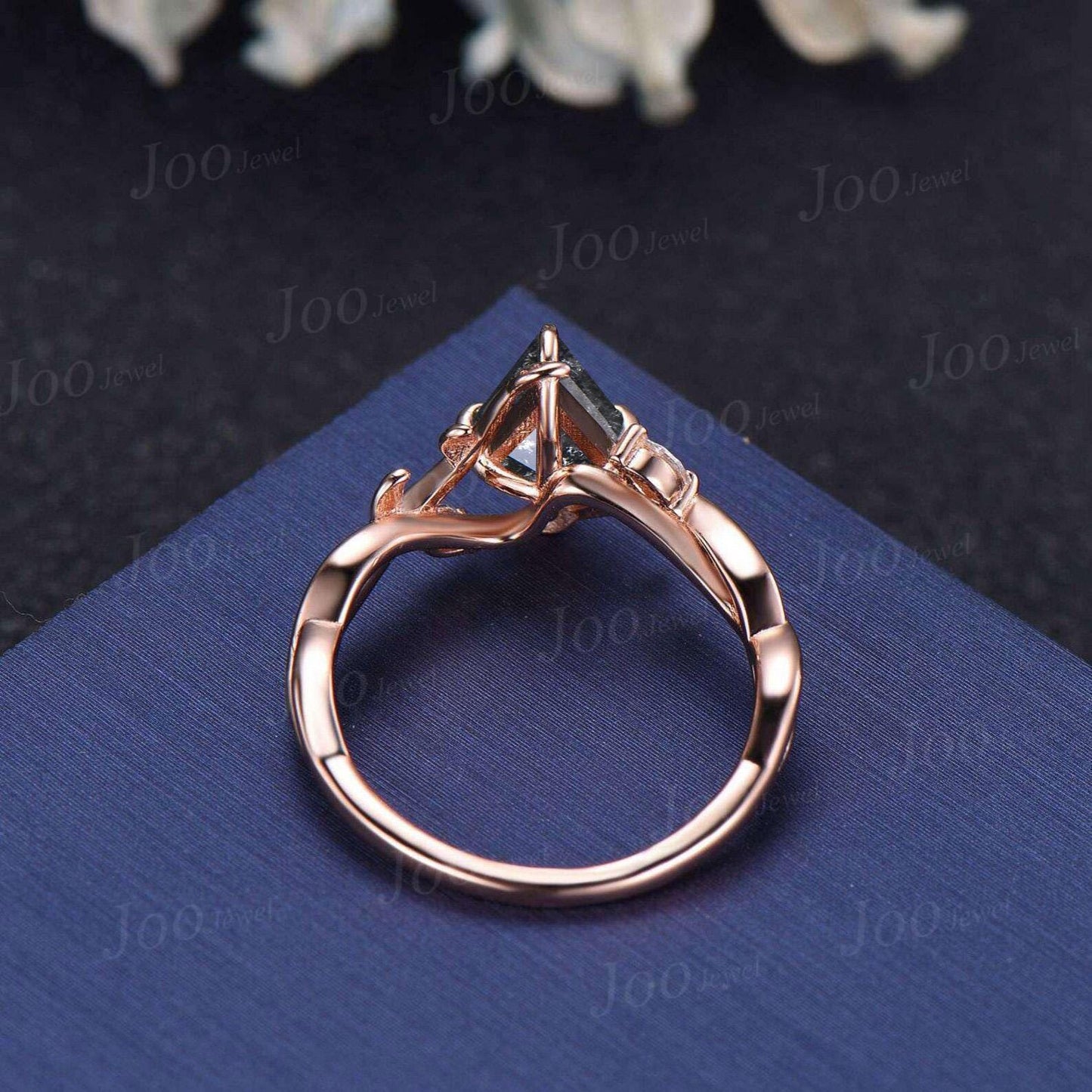 Antique Kite Cut Natural Salt and Pepper Diamond Infinity Engagement Ring 14K Rose Gold Branch Vine Wedding Ring Kite Diamond Bridal Rings