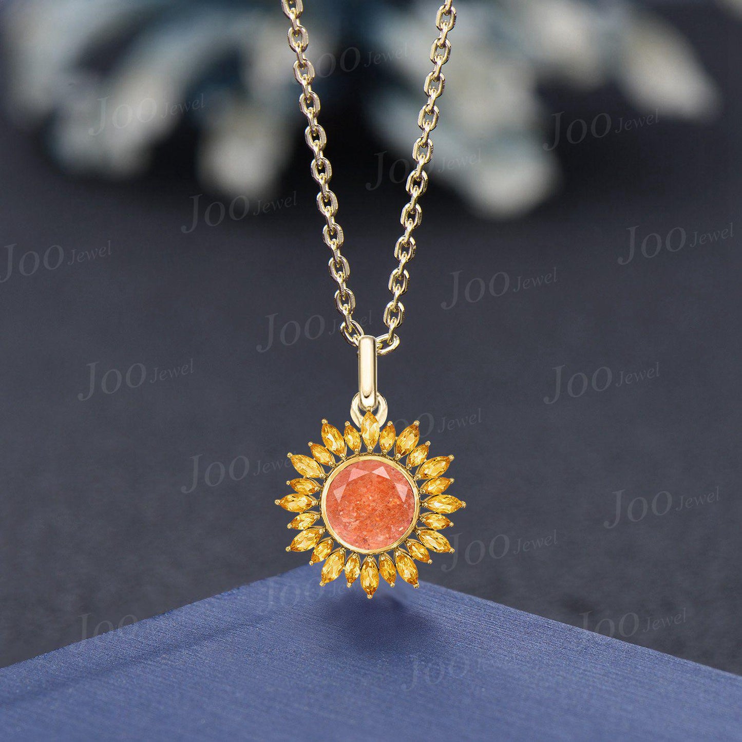 Sunflower Necklace| Healing Stone| Natural Sunstone Citrine Necklace in 9K Gold | Sunstone Halo Citrine Pendant |Birthday Gifts for Daughter