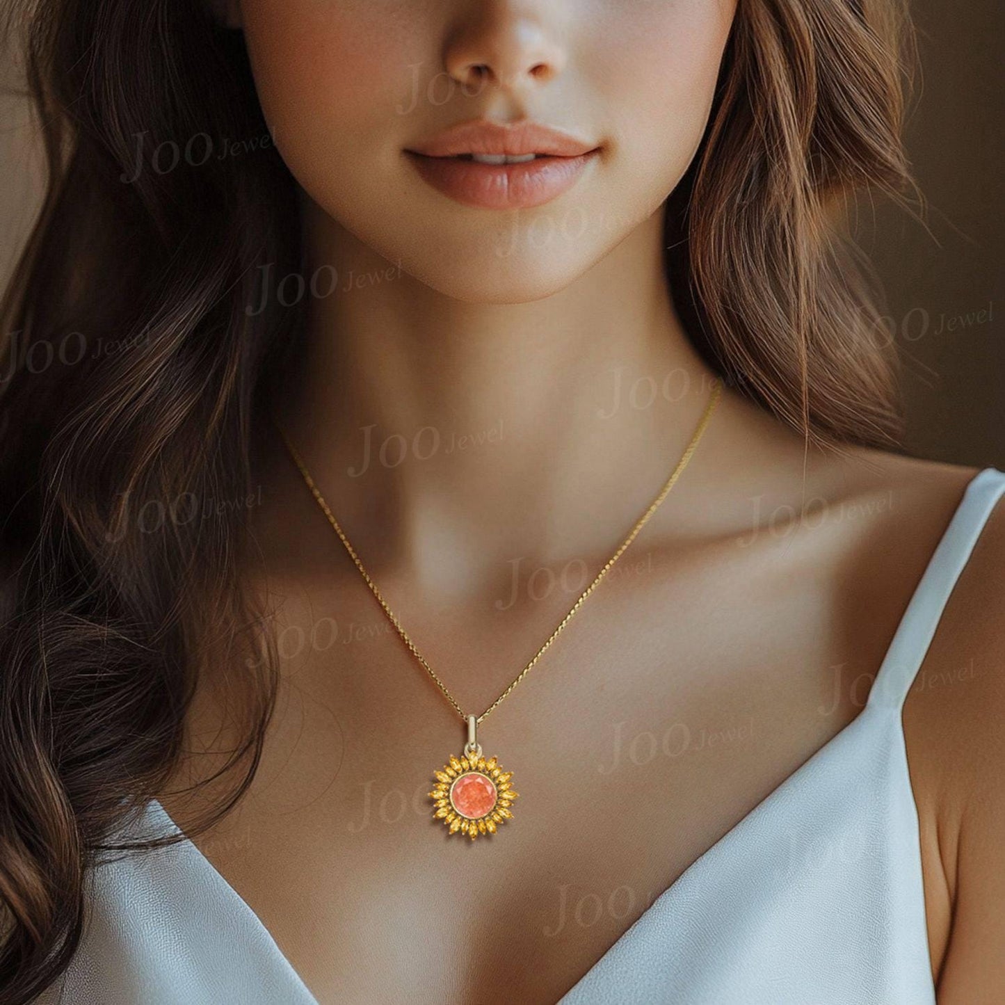Sunflower Necklace| Healing Stone| Natural Sunstone Citrine Necklace in 9K Gold | Sunstone Halo Citrine Pendant |Birthday Gifts for Daughter