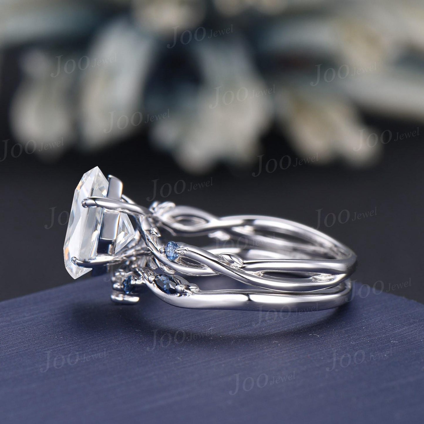 7mm Princess Cut IGI Certified Lab Grown Diamond Branch Bridal Ring Set Square Diamond Wedding Ring Unique Luxury Platinum Proposal Rings