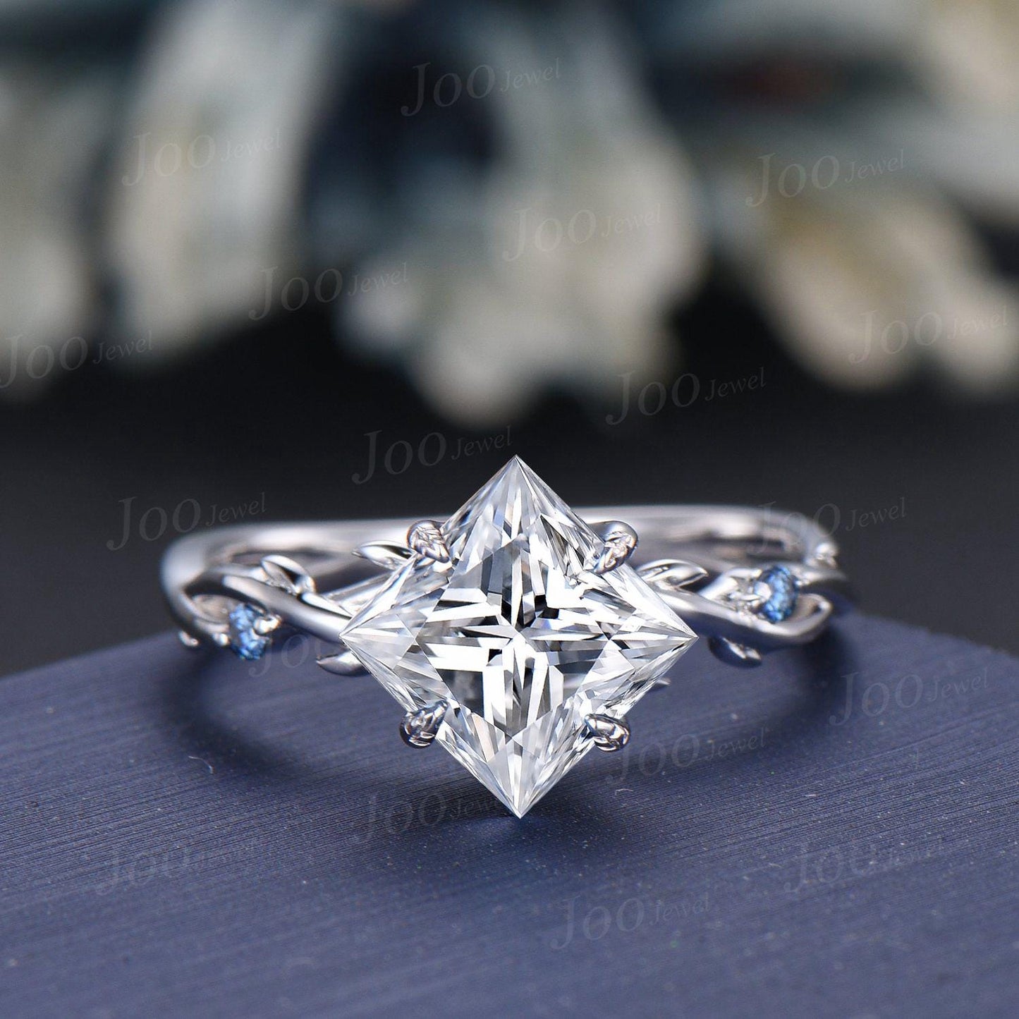 7mm Princess Cut IGI Certified Lab Grown Diamond Branch Bridal Ring Set Square Diamond Wedding Ring Unique Luxury Platinum Proposal Rings