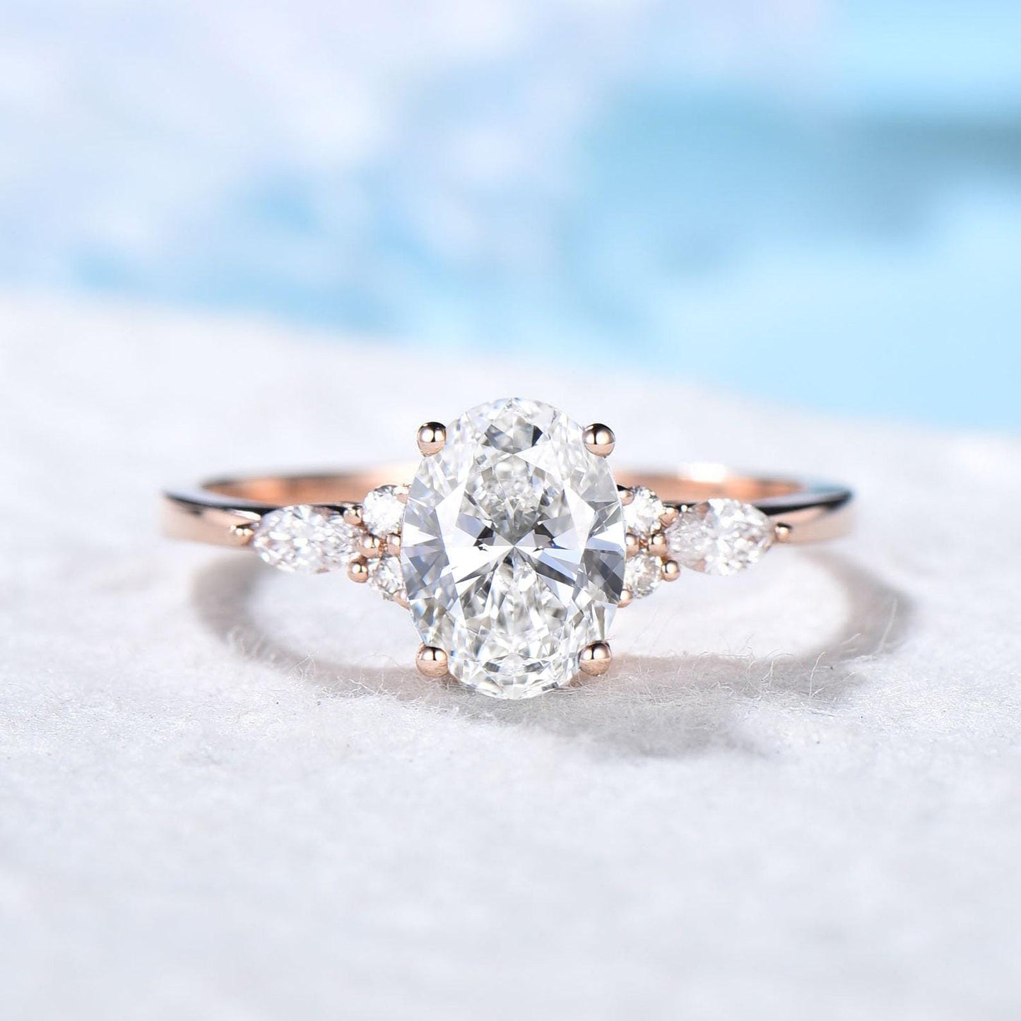 1.5CT Oval Cut Lab Grown Diamond Engagement Ring with IGI Certificate 10K Rose Gold Proposal Ring Unique Bridal Anniversary Gifts for Women