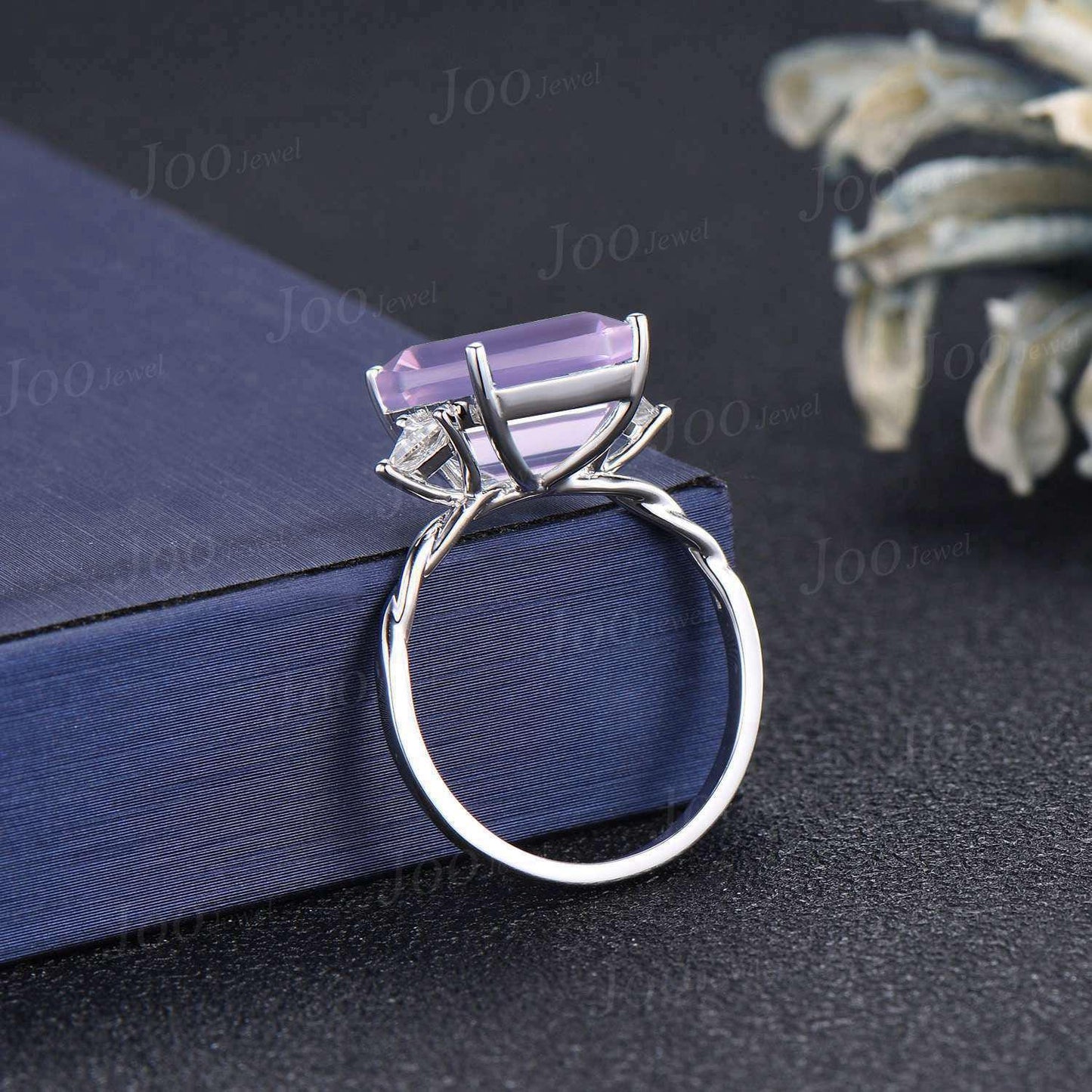 8ct Emerald Cut Natural Lavender Amethyst Diamond Engagement Ring Large Lavender Amethyst Cocktail Ring Unique Bridal Proposal Ring Women