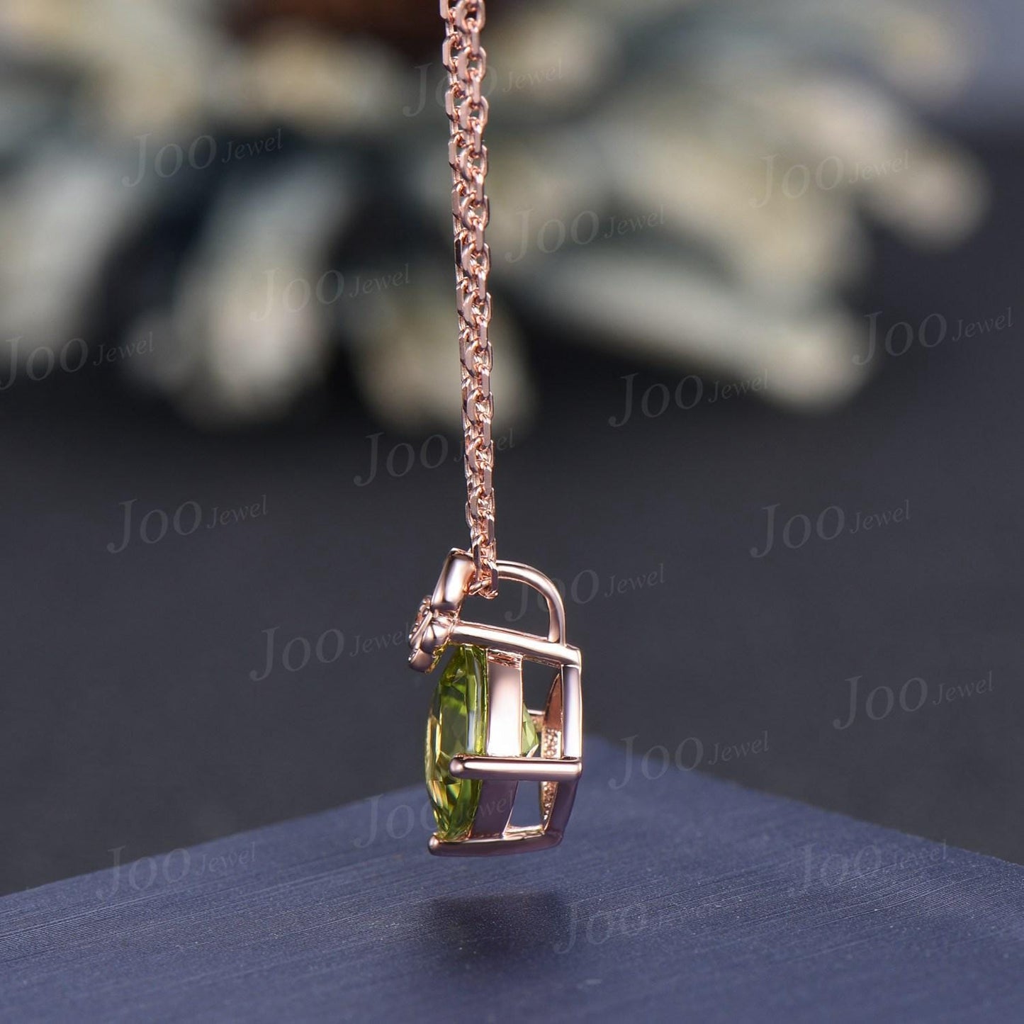 Cushion Cut Natural Peridot Butterfly Necklace Solid 14K Gold Vintage Personalized Green Stone Pendant Women August Birthstone Gift