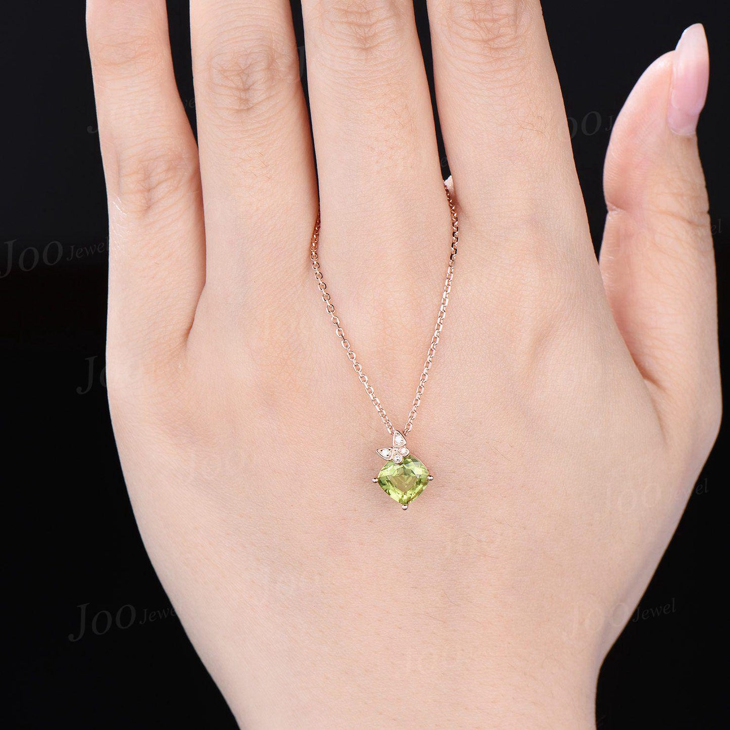 Cushion Cut Natural Peridot Butterfly Necklace Solid 14K Gold Vintage Personalized Green Stone Pendant Women August Birthstone Gift