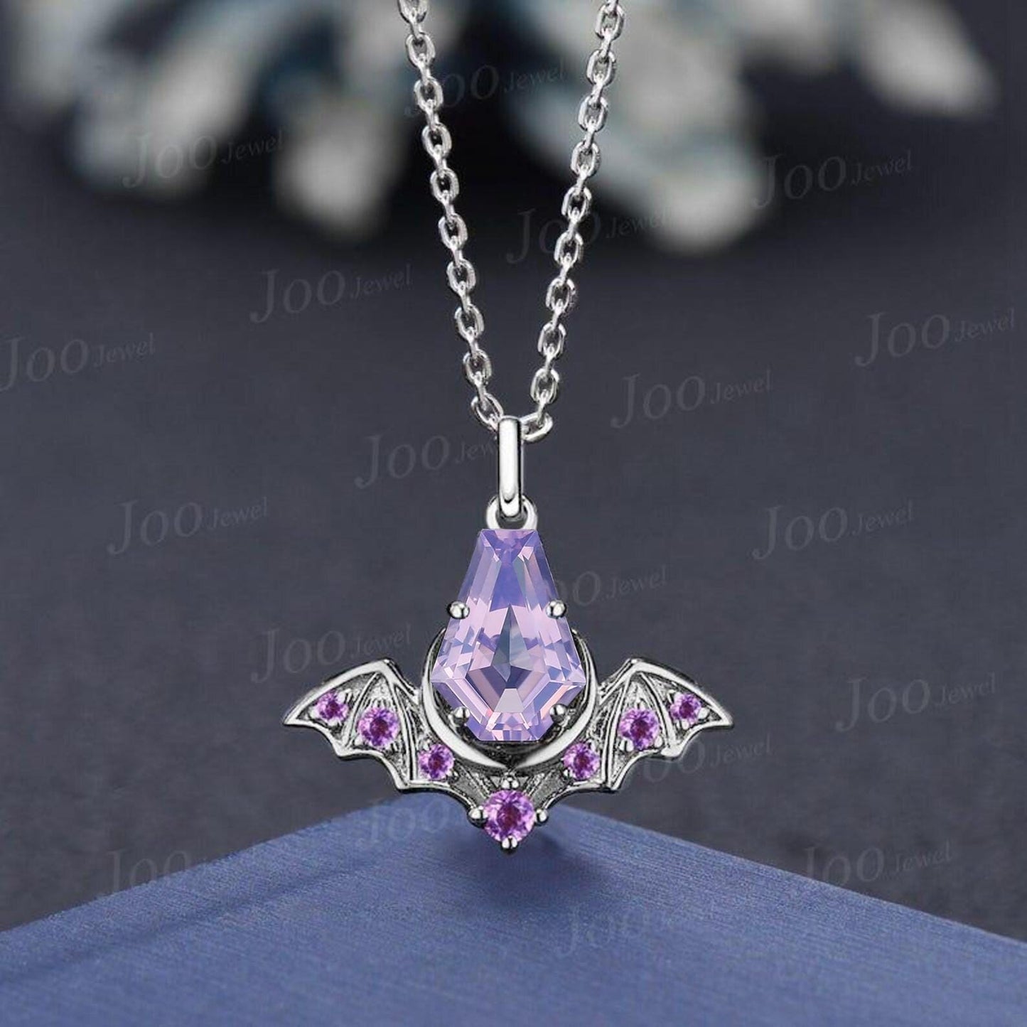 Natural Lavender Amethyst Coffin Shaped Necklace Gothic Black Gold Pendant Unique February Birthstone Birthday/Anniversary Gifts For Women