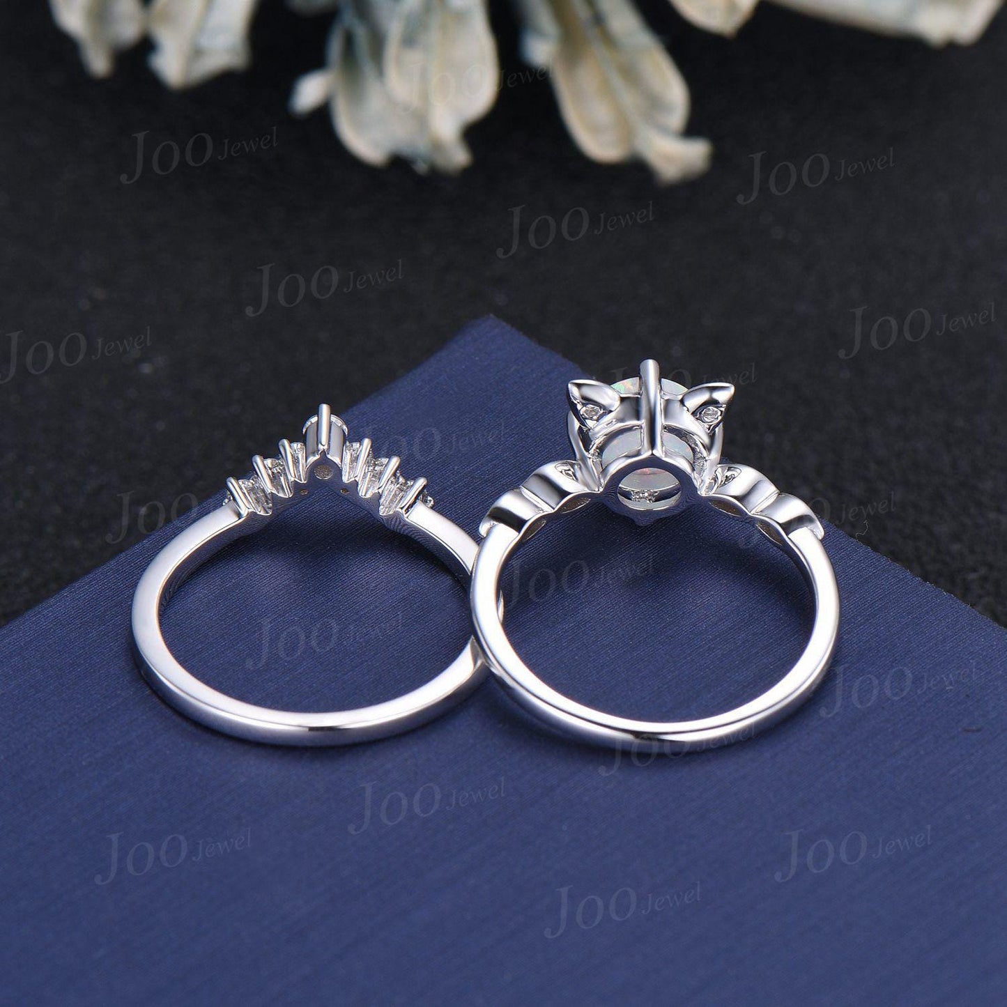 Vintage Round Cut Opal Moissanite Cat Promise Ring Peekaboo Kitten Cat Wedding Ring Unique Custom Personalized Birthday Gifts for Cat Lover